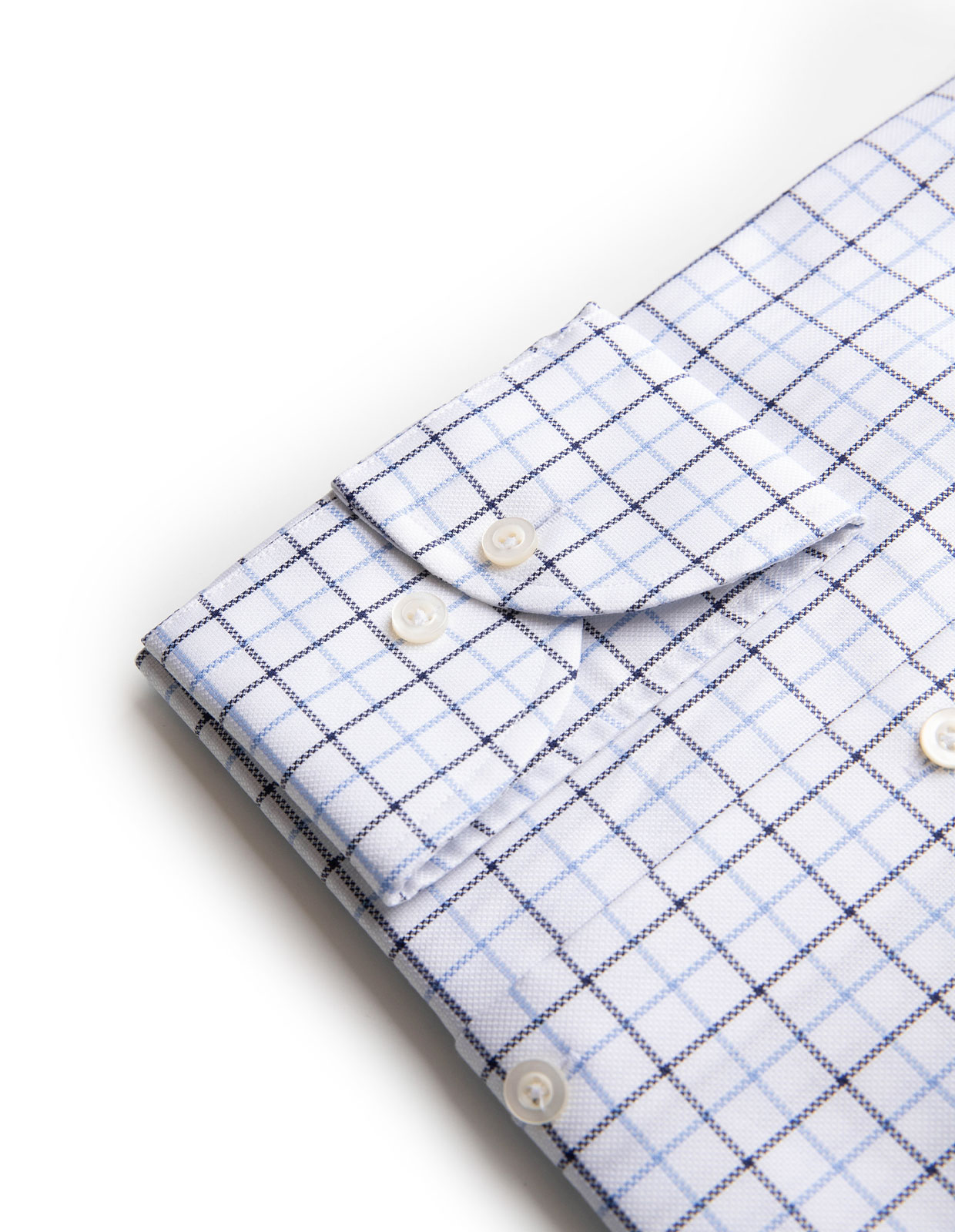 Slim Fit XLÄ Skjorta Button Down Bomull Tattersall Vit/Blå Ruta