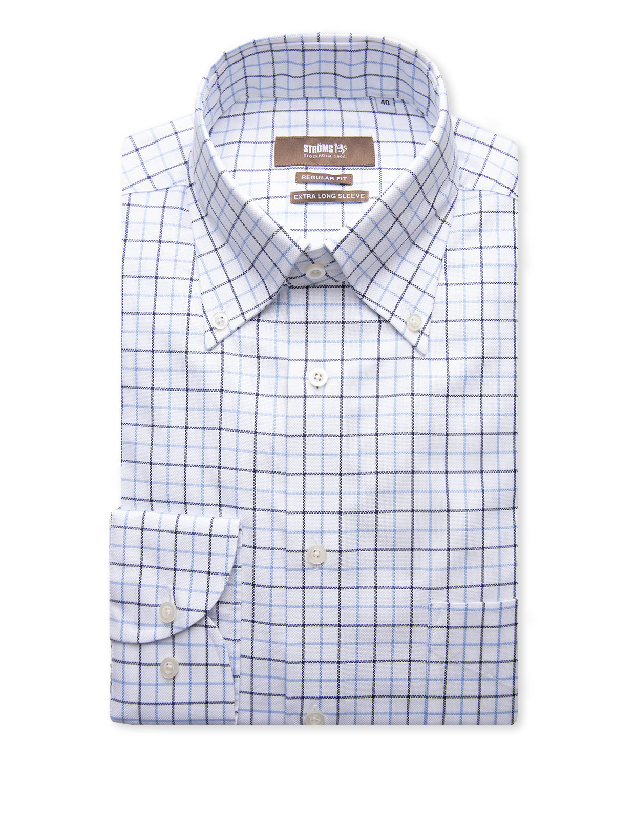 Regular Fit XLÄ Skjorta Button Down Oxford Tattersall Vit/Blå Ruta