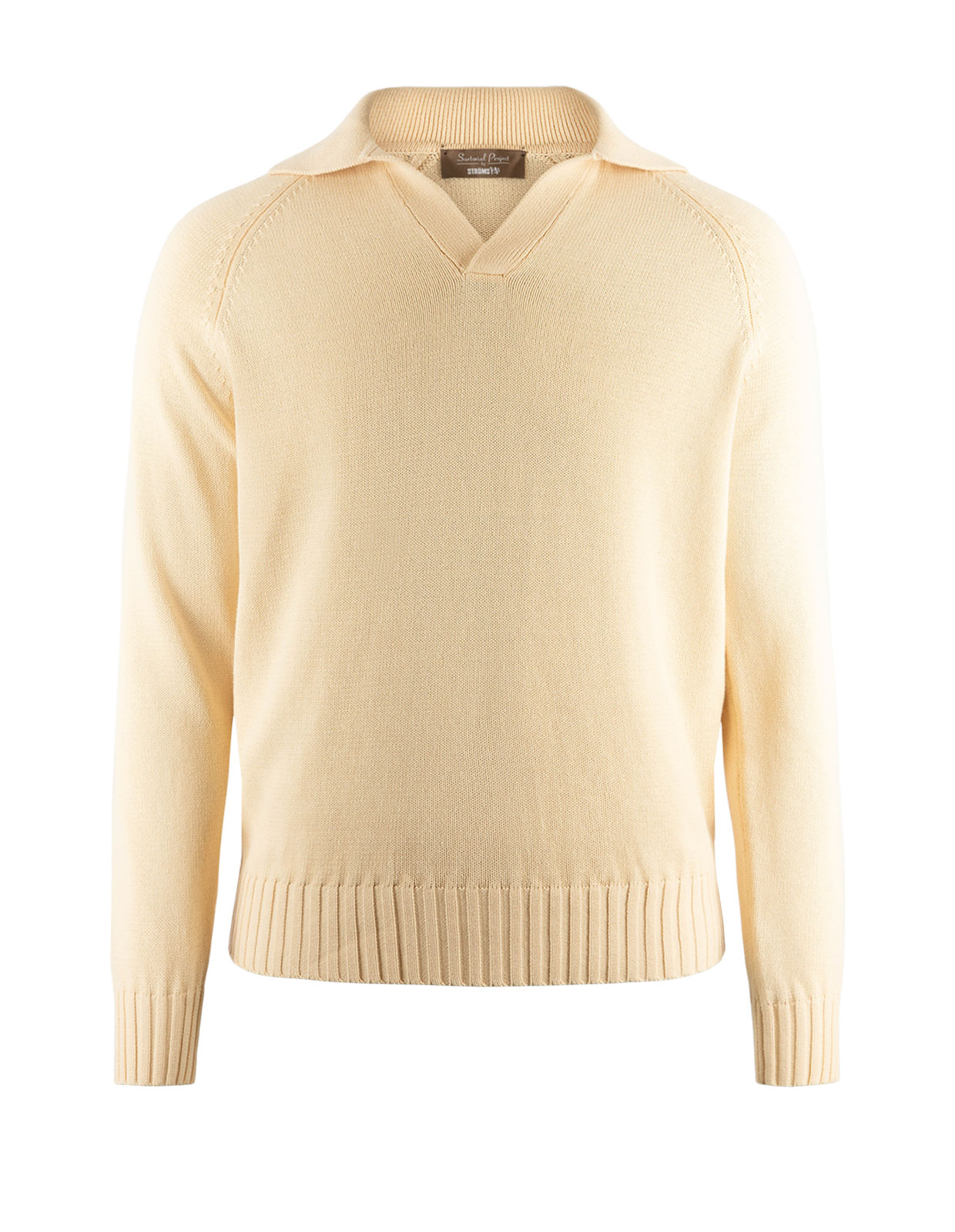 Sartorial Open Polo Långärmad Twisted Cotton Benvit