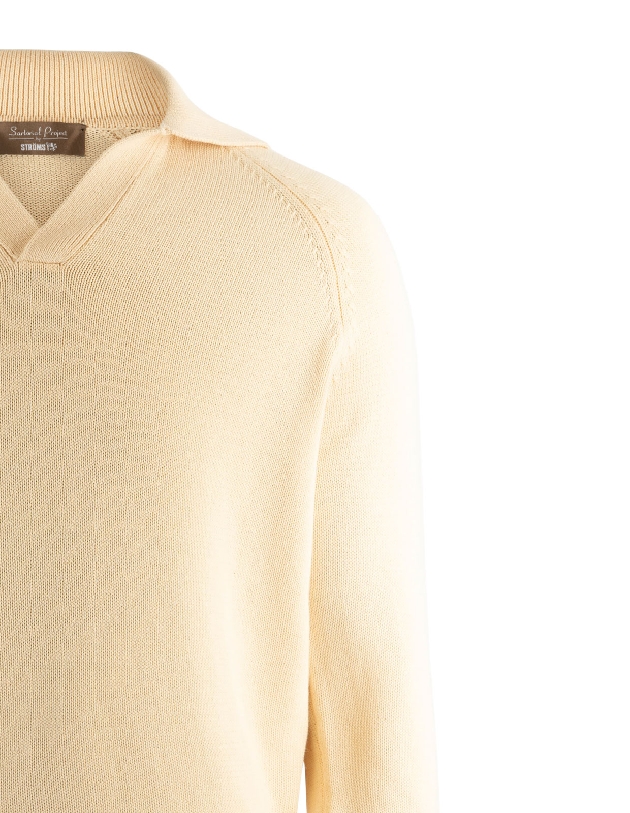 Sartorial Open Polo Långärmad Twisted Cotton Benvit