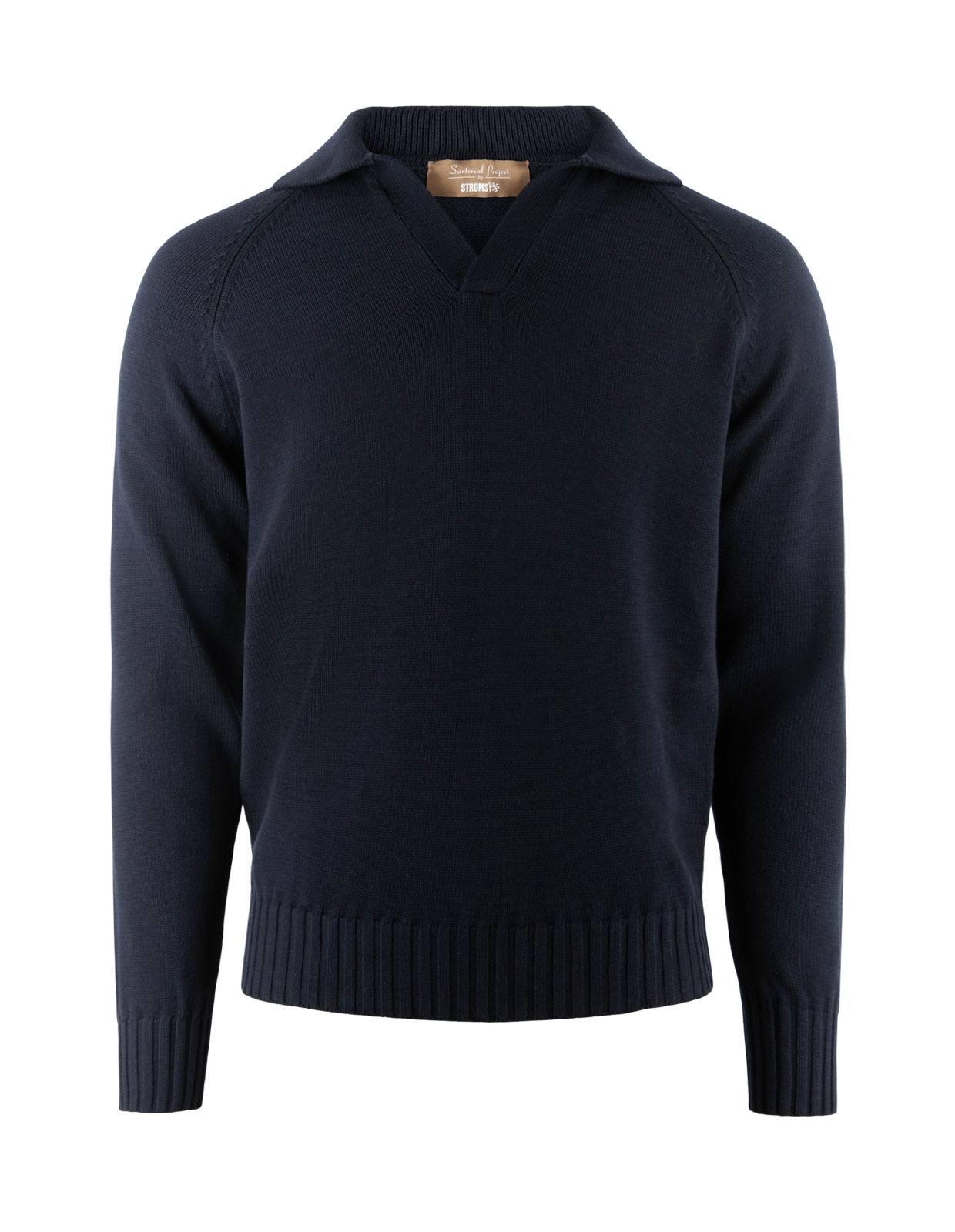 Sartorial Open Polo Långärmad Twisted Cotton Navy