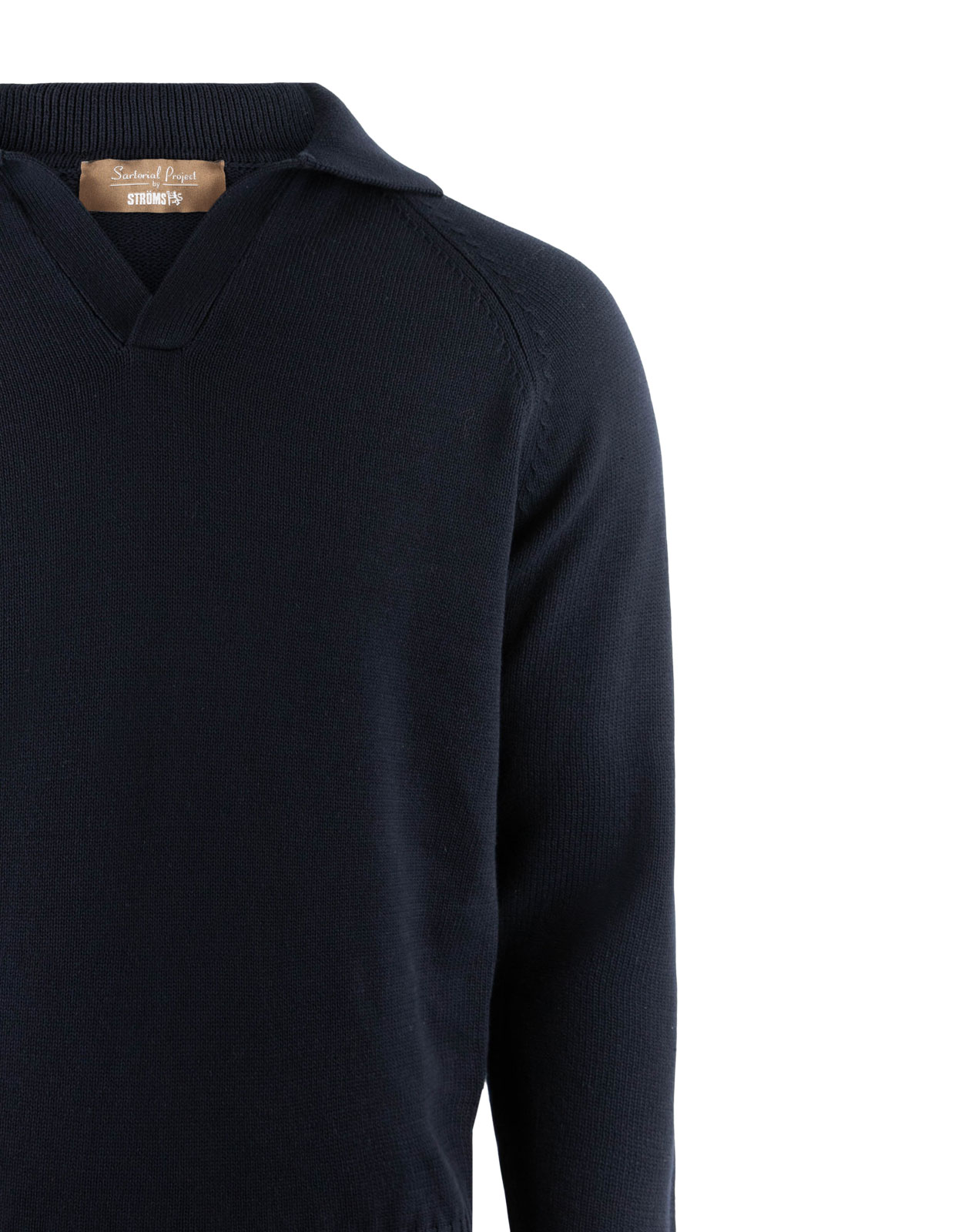 Sartorial Open Polo Långärmad Twisted Cotton Navy
