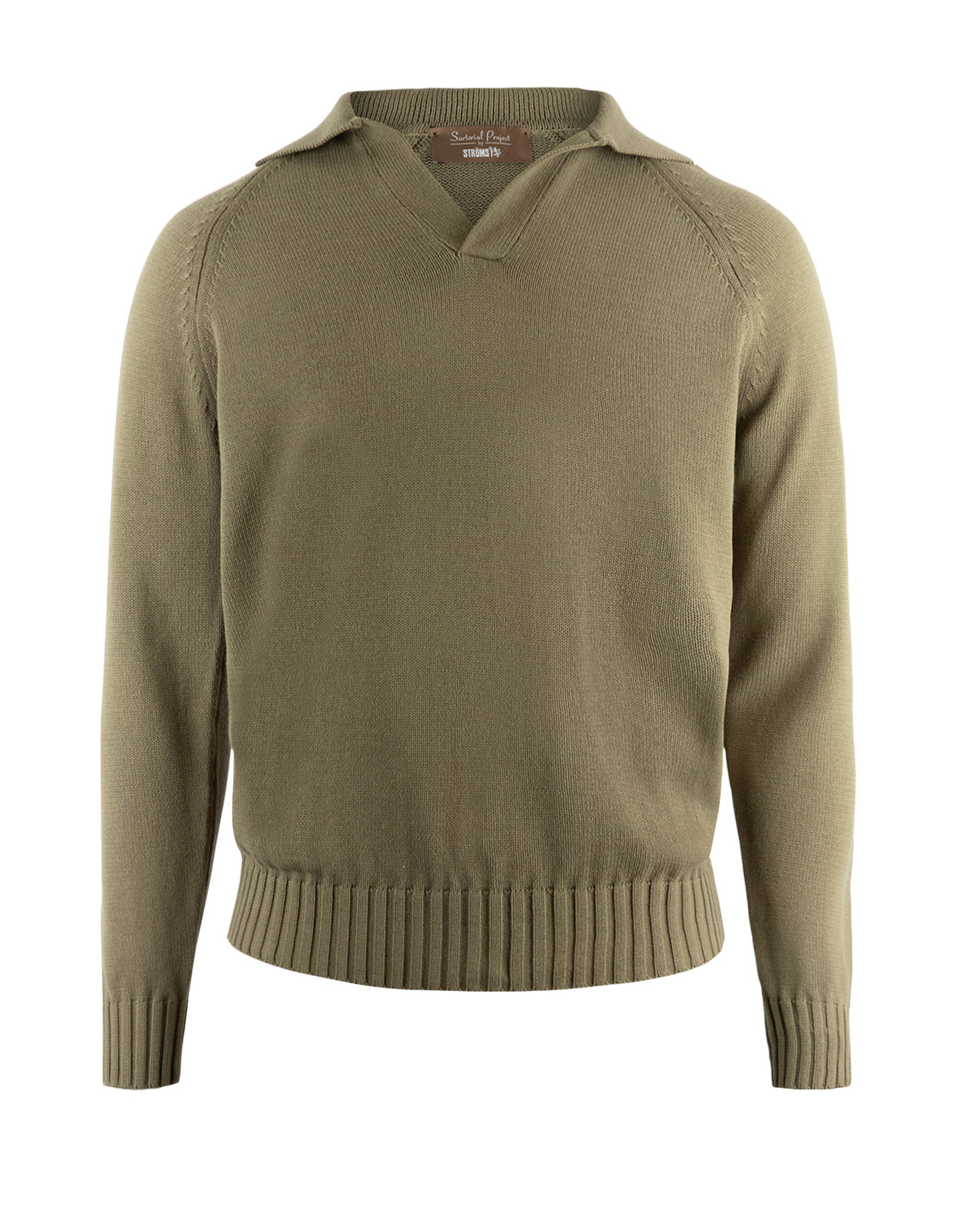 Sartorial Open Polo Långärmad Twisted Cotton Mossgrön