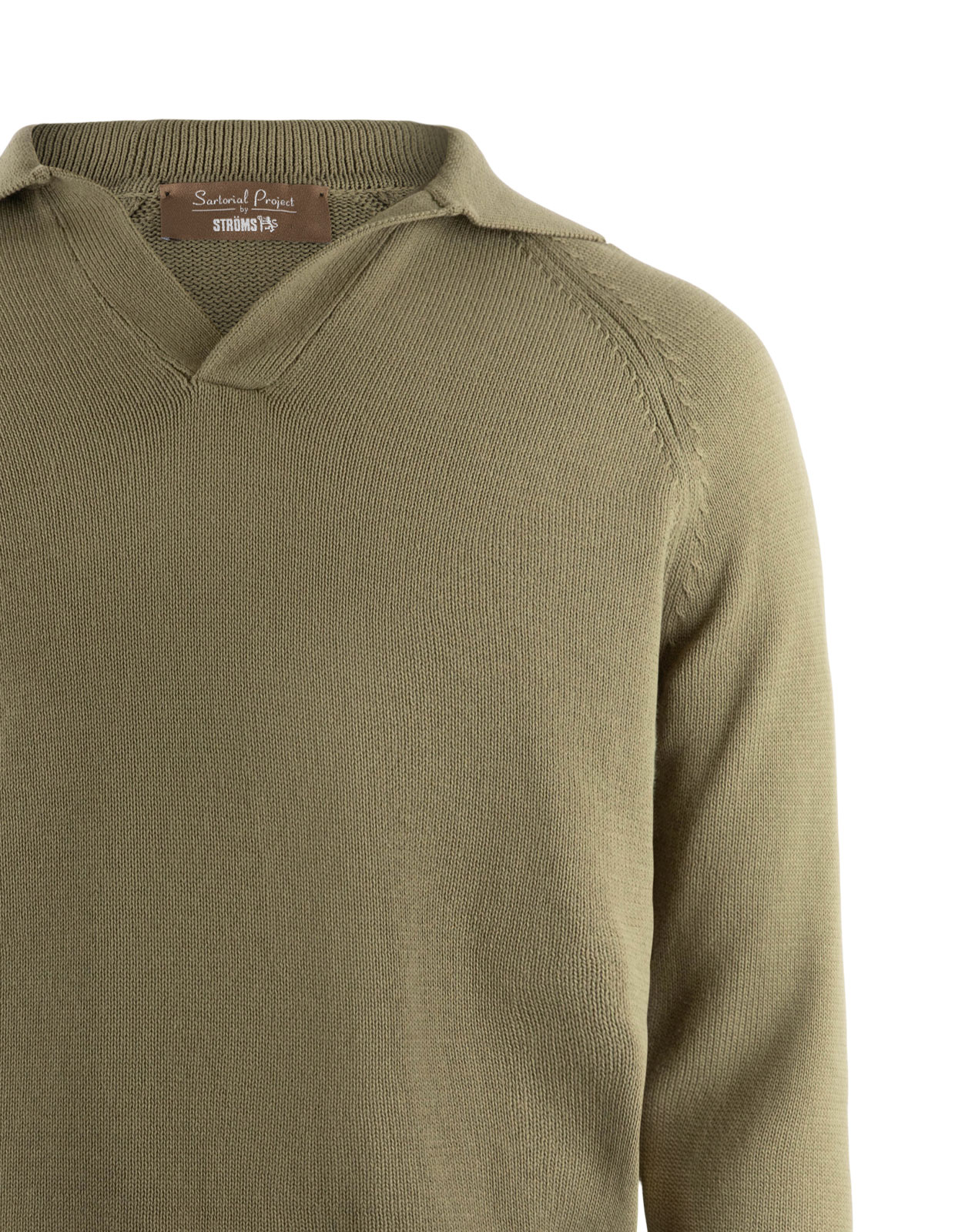 Sartorial Open Polo Långärmad Twisted Cotton Mossgrön