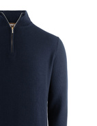 Half Zip Tröja Bomull Strukturstickad Navy