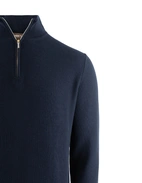 Half Zip Tröja Bomull Strukturstickad Navy M