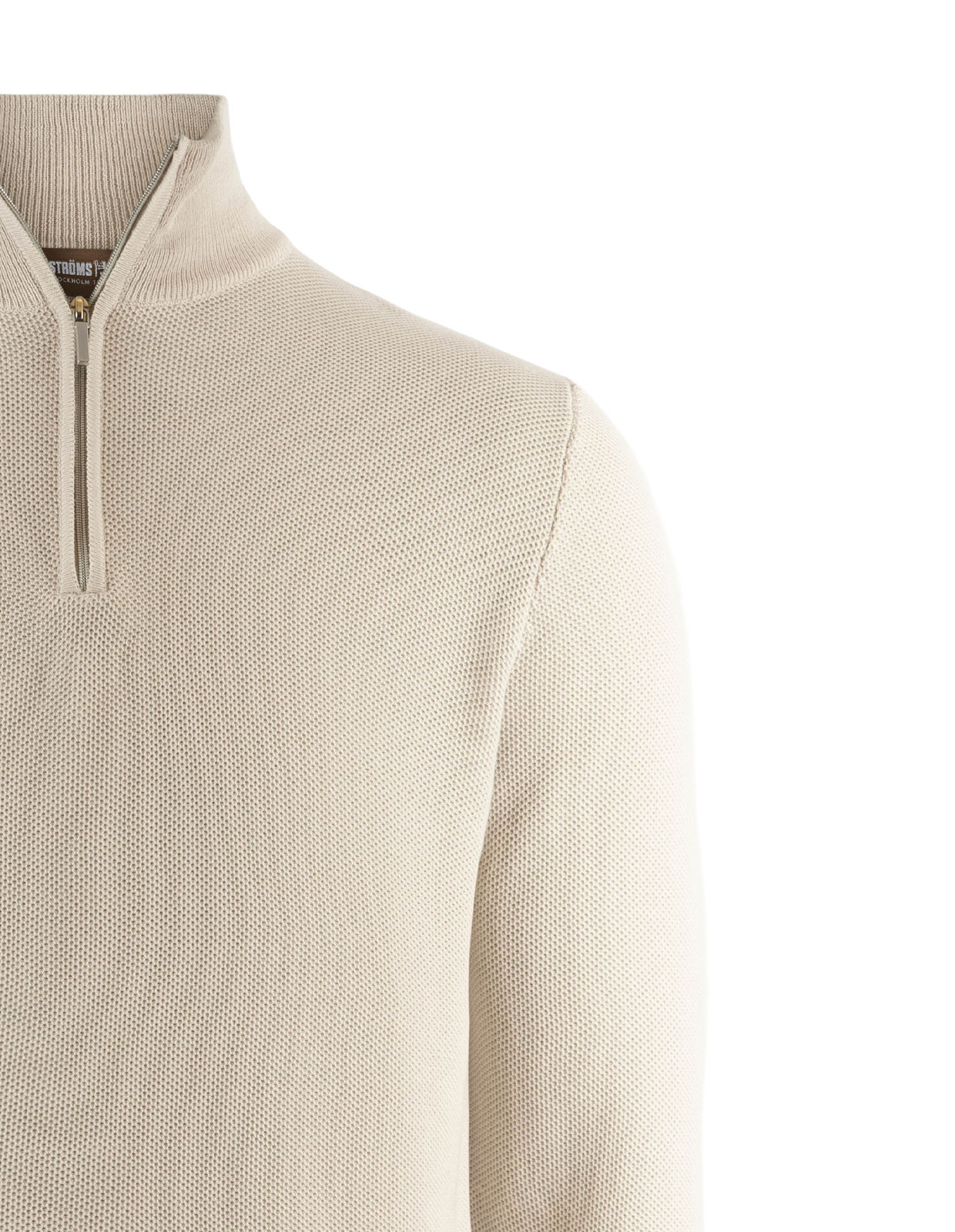 Half Zip Tröja Bomull Strukturstickad Beige