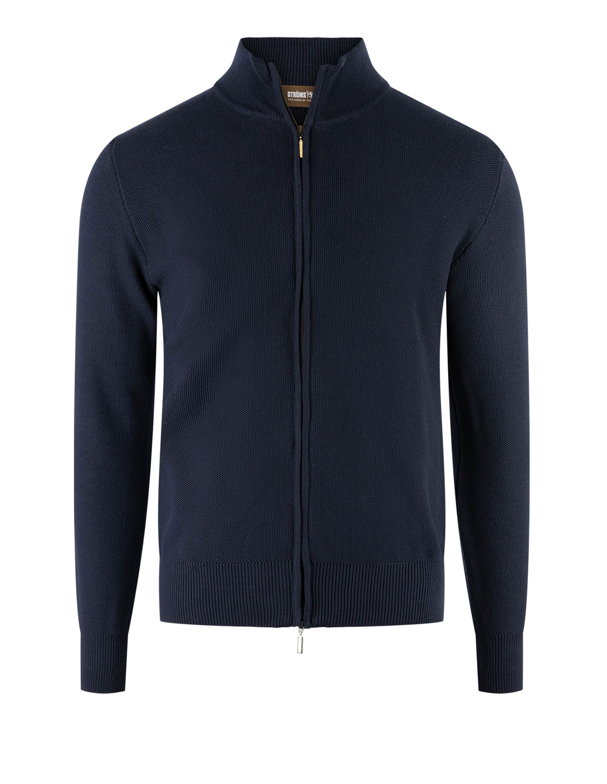 Zip-Cardigan Tröja Bomull Strukturstickad Navy