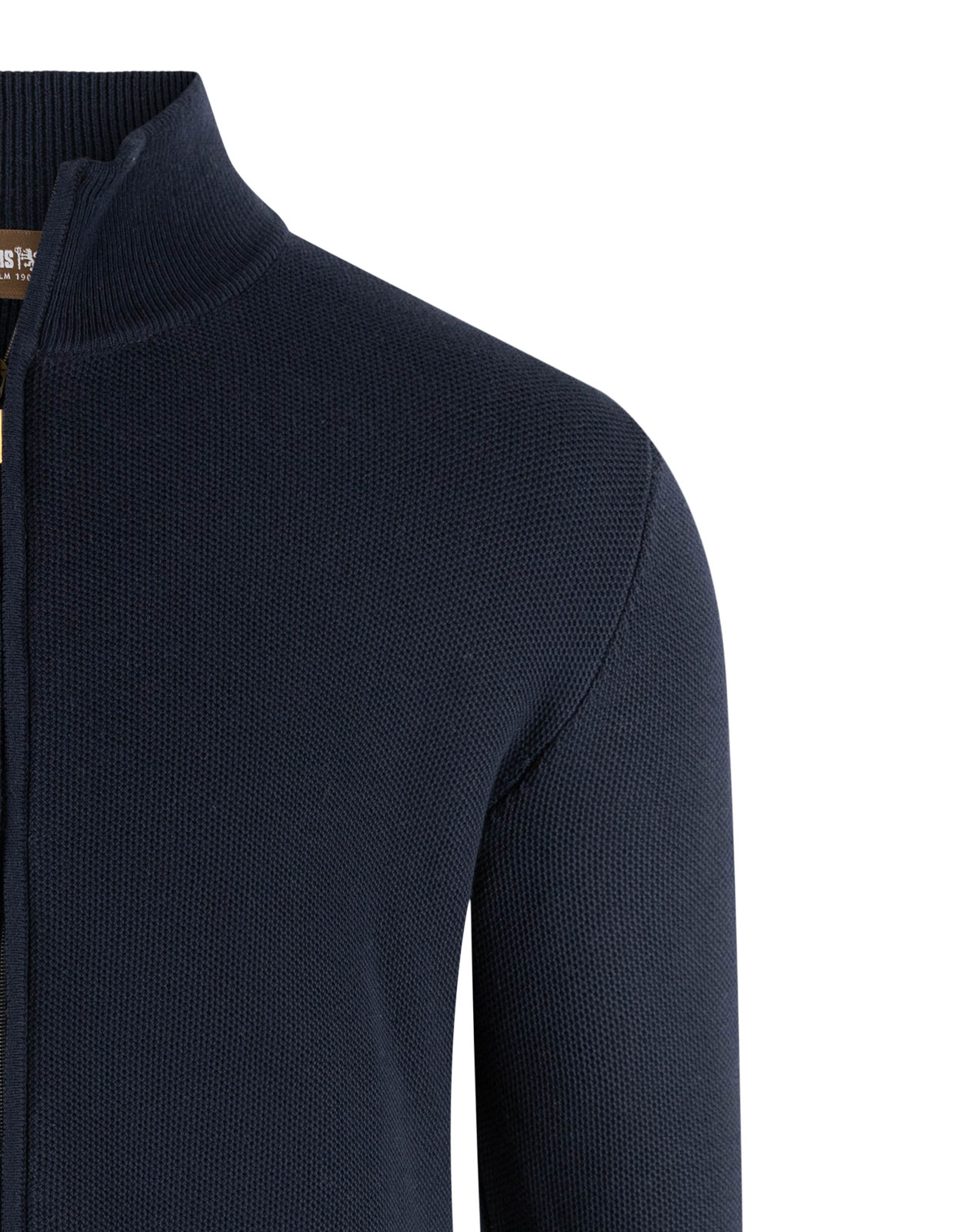 Zip-Cardigan Tröja Bomull Strukturstickad Navy