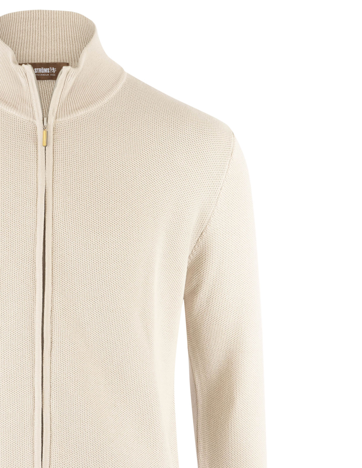 Zip-Cardigan Tröja Bomull Strukturstickad Beige