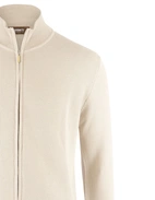 Zip-Cardigan Tröja Bomull Strukturstickad Beige