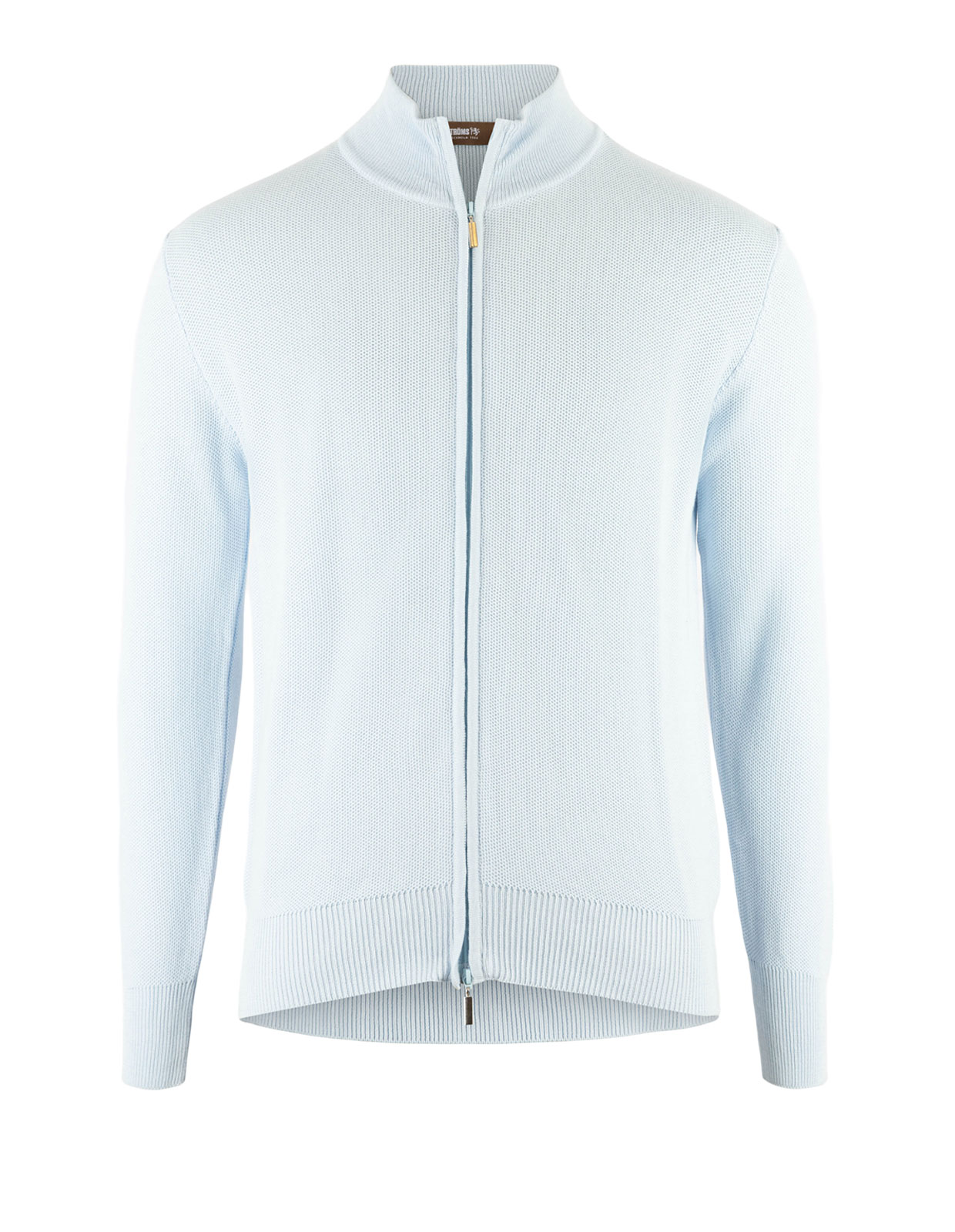 Zip-Cardigan Tröja Bomull Strukturstickad Ljusblå