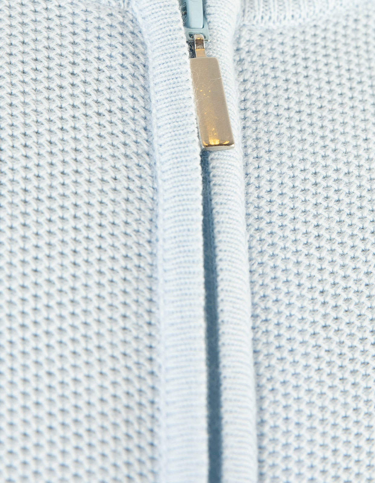 Zip-Cardigan Tröja Bomull Strukturstickad Ljusblå