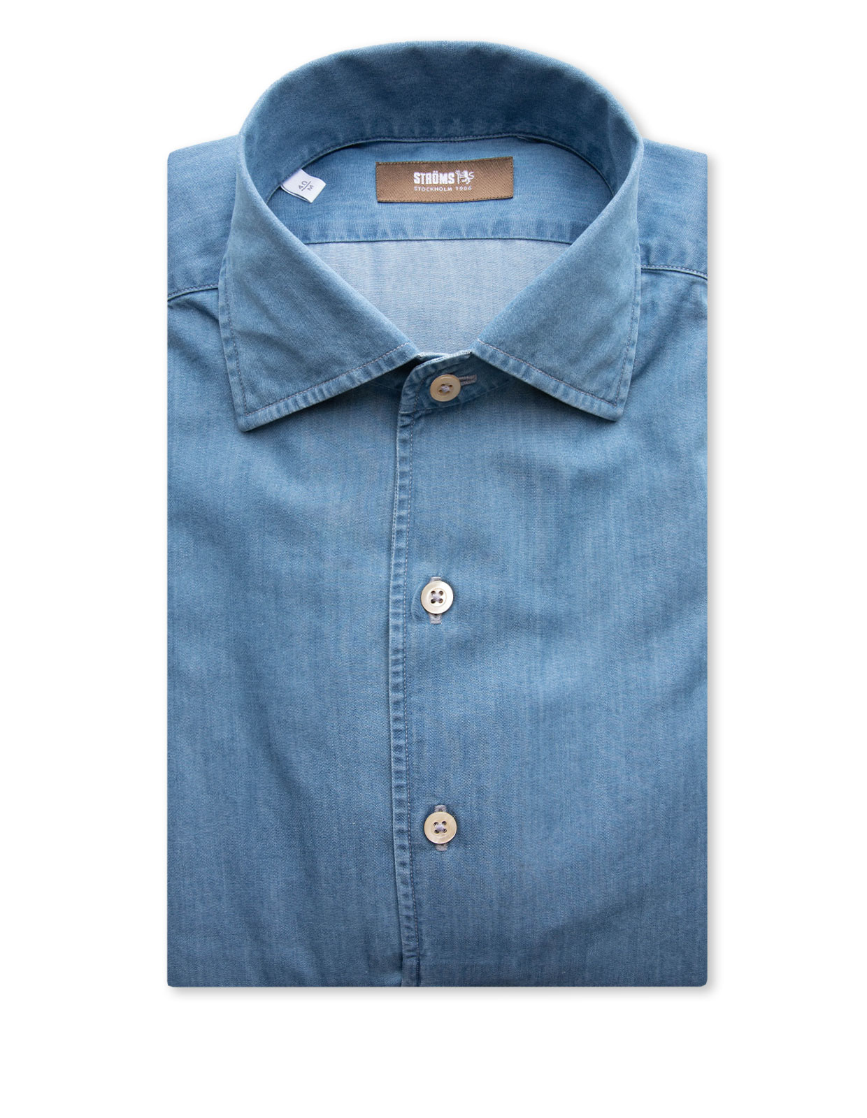 Casual Fit Jeansskjorta Helskuren Krage Denim Blå