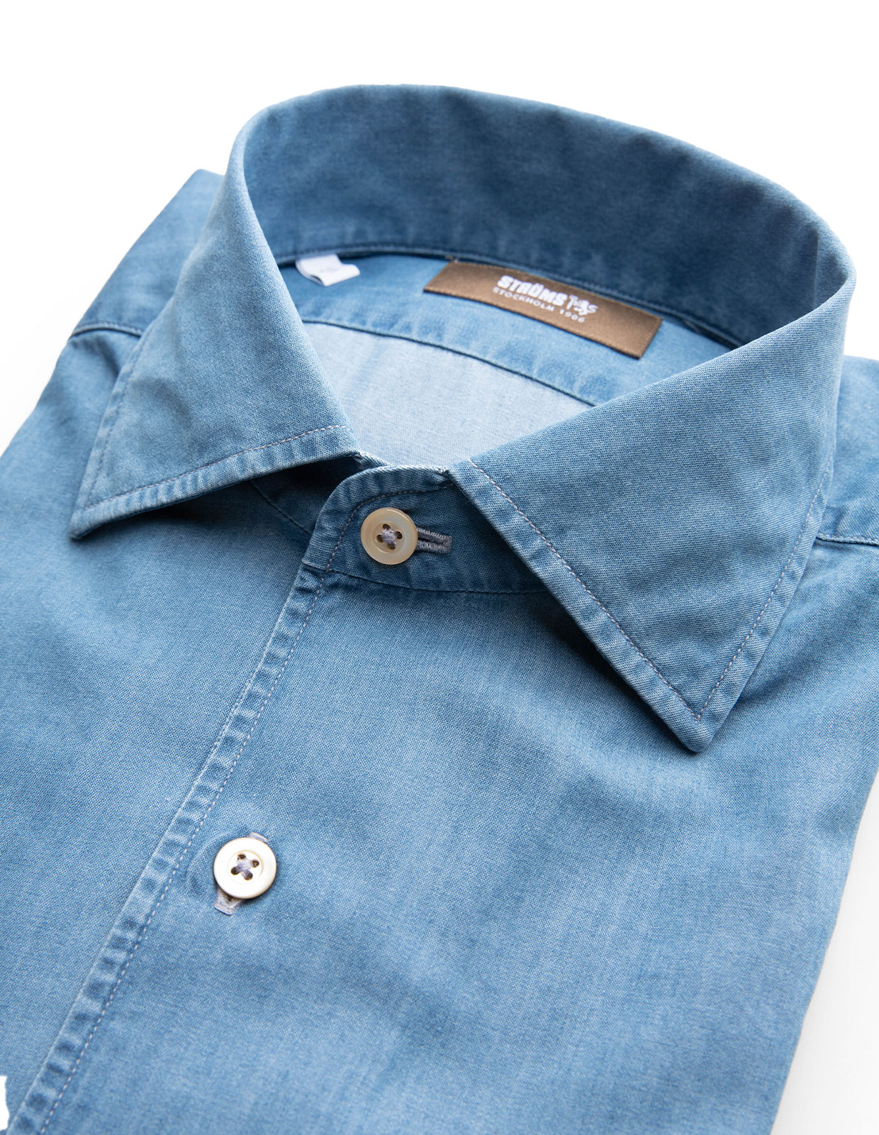 Casual Fit Jeansskjorta Helskuren Krage Denim Blå