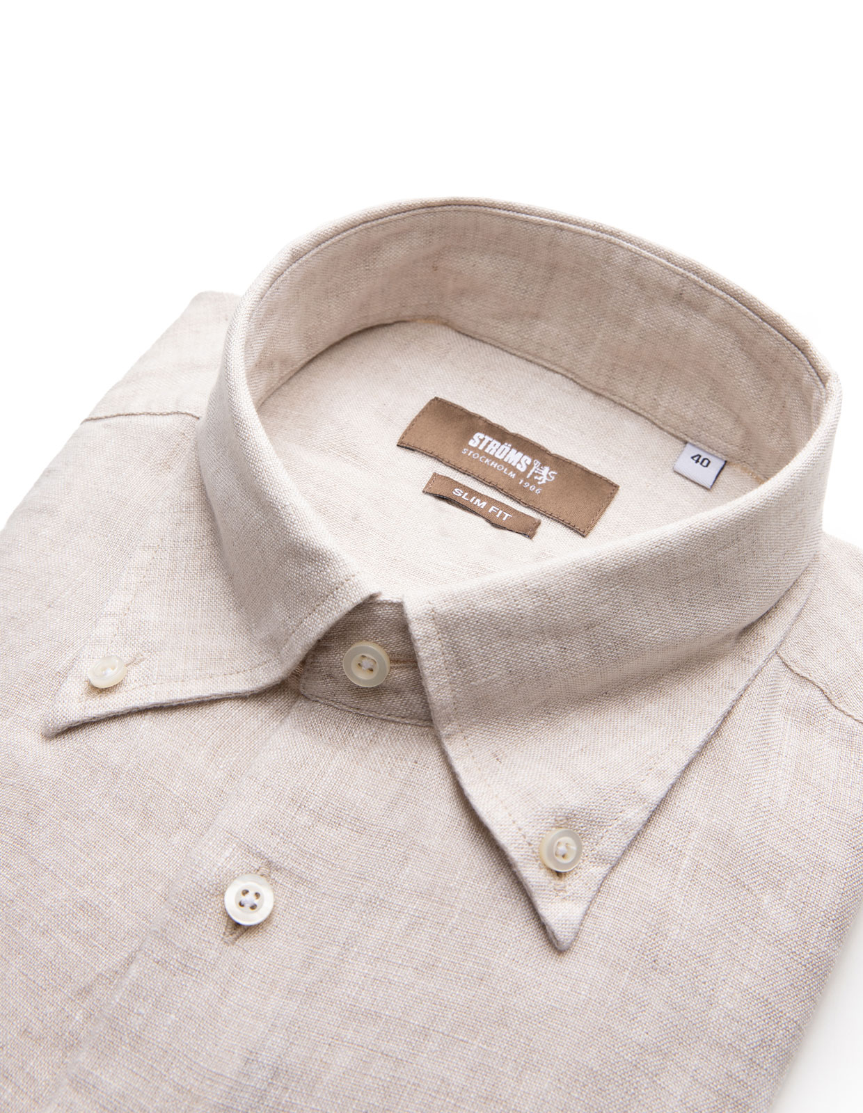 Slim Fit Skjorta Button Down Linne Beige
