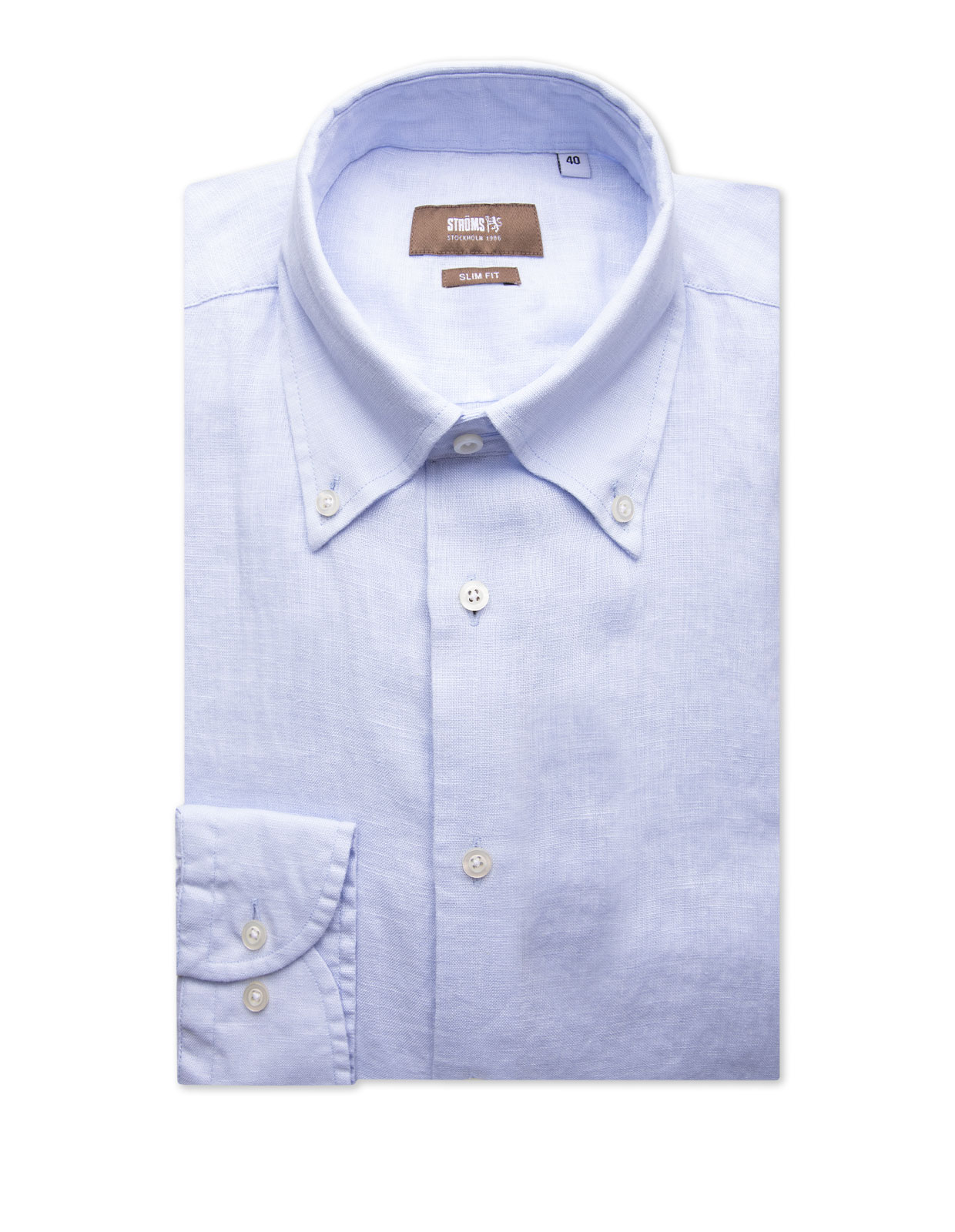 Slim Fit Skjorta Button Down Linne Ljusblå