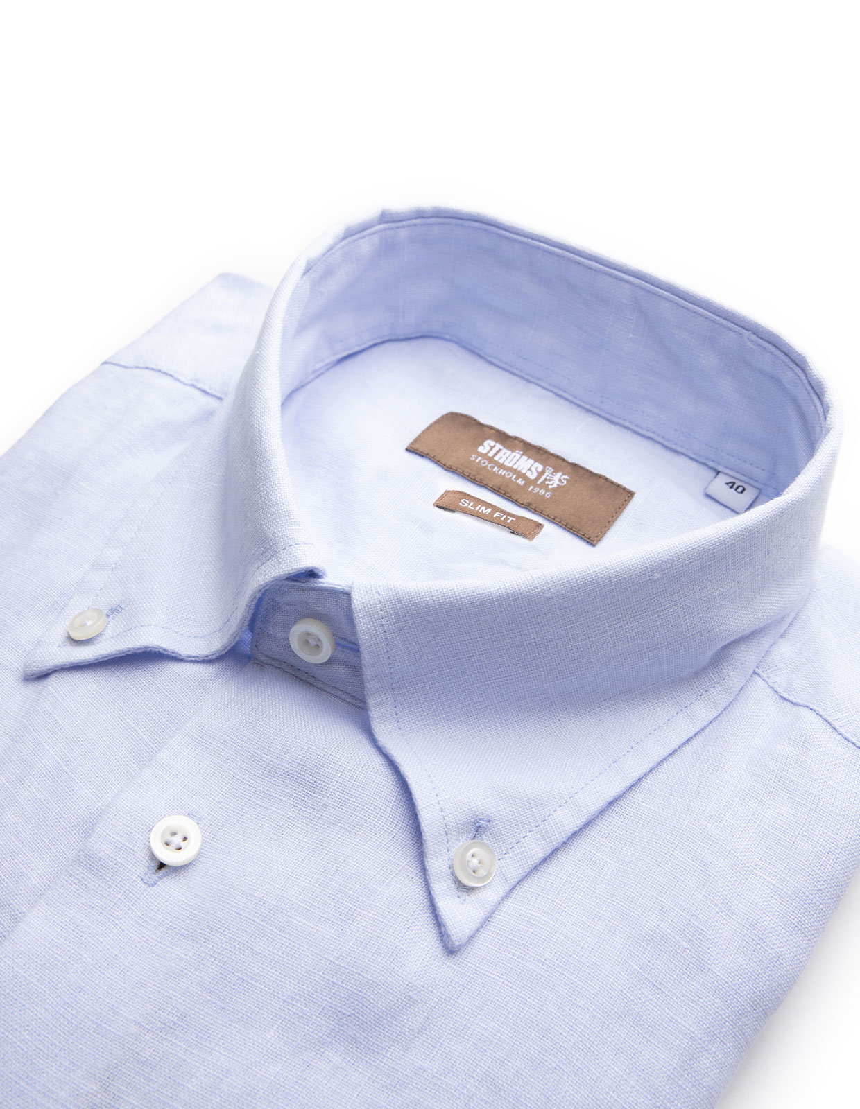 Slim Fit Skjorta Button Down Linne Ljusblå