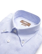 Slim Fit Skjorta Button Down Linne Ljusblå