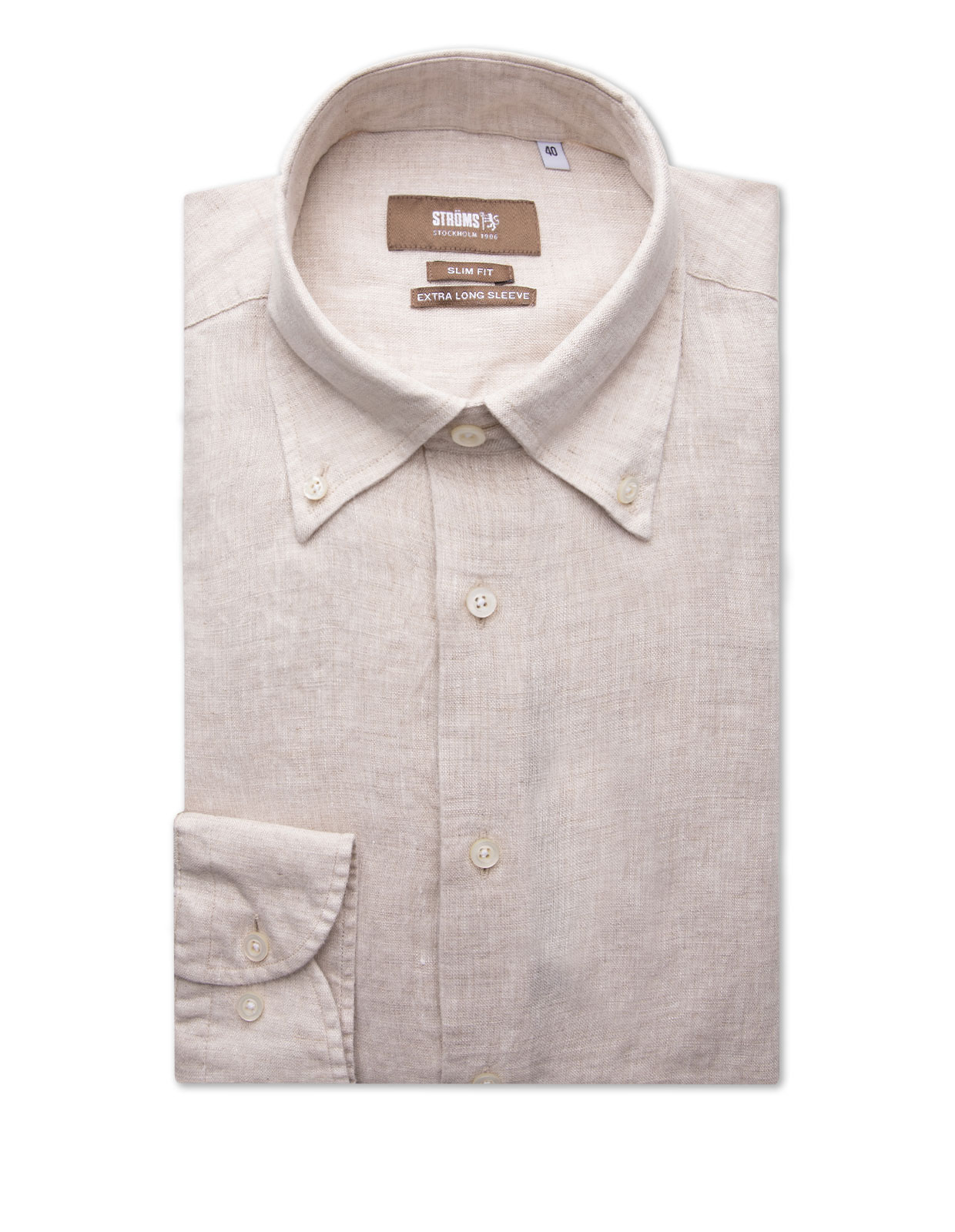 Slim Fit XLÄ Skjorta Button Down Linne Beige
