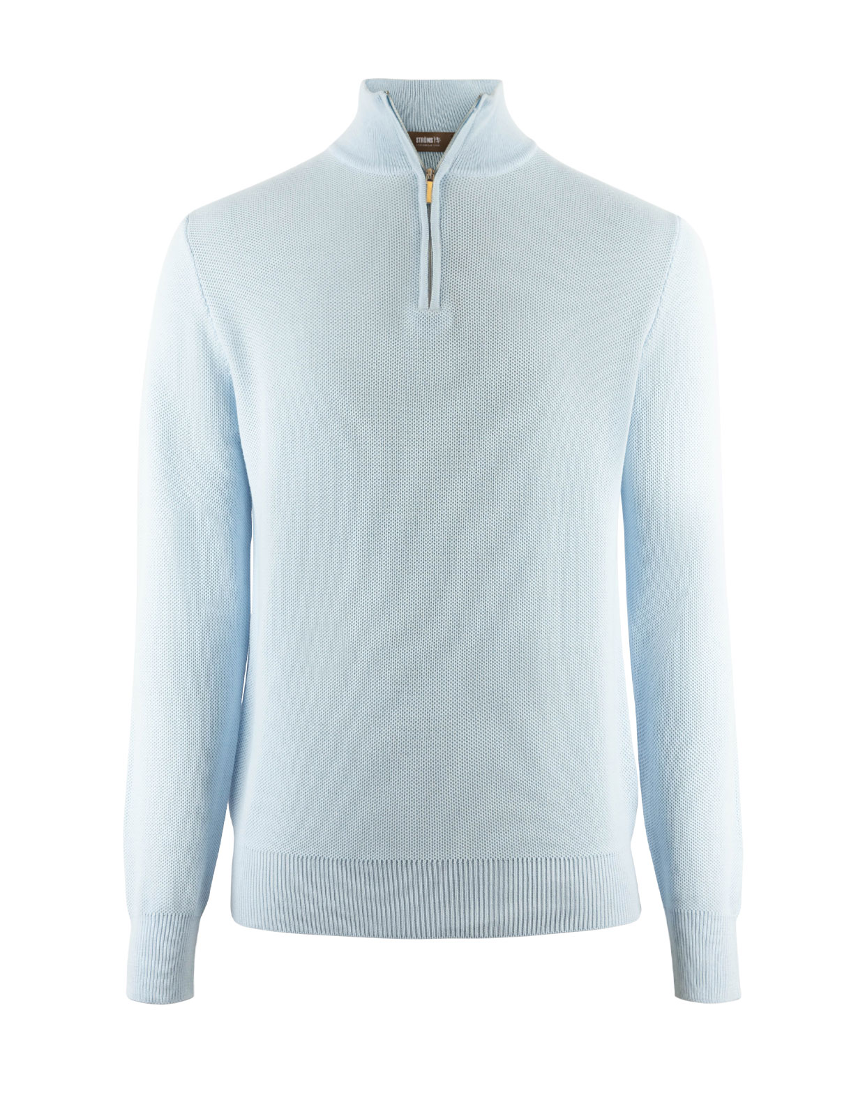 Half Zip Tröja Bomull Strukturstickad Ljusblå