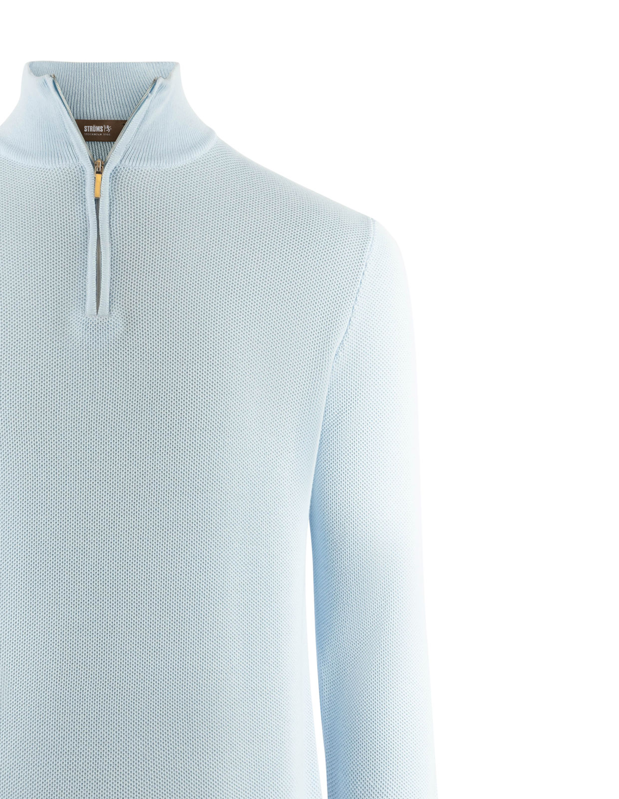 Half Zip Tröja Bomull Strukturstickad Ljusblå L