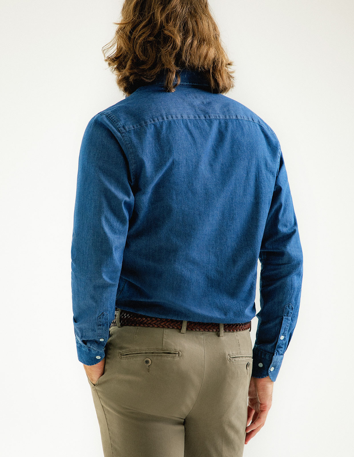 Regular Fit Extra Lång Ärm Denim Skjorta Mörkblå