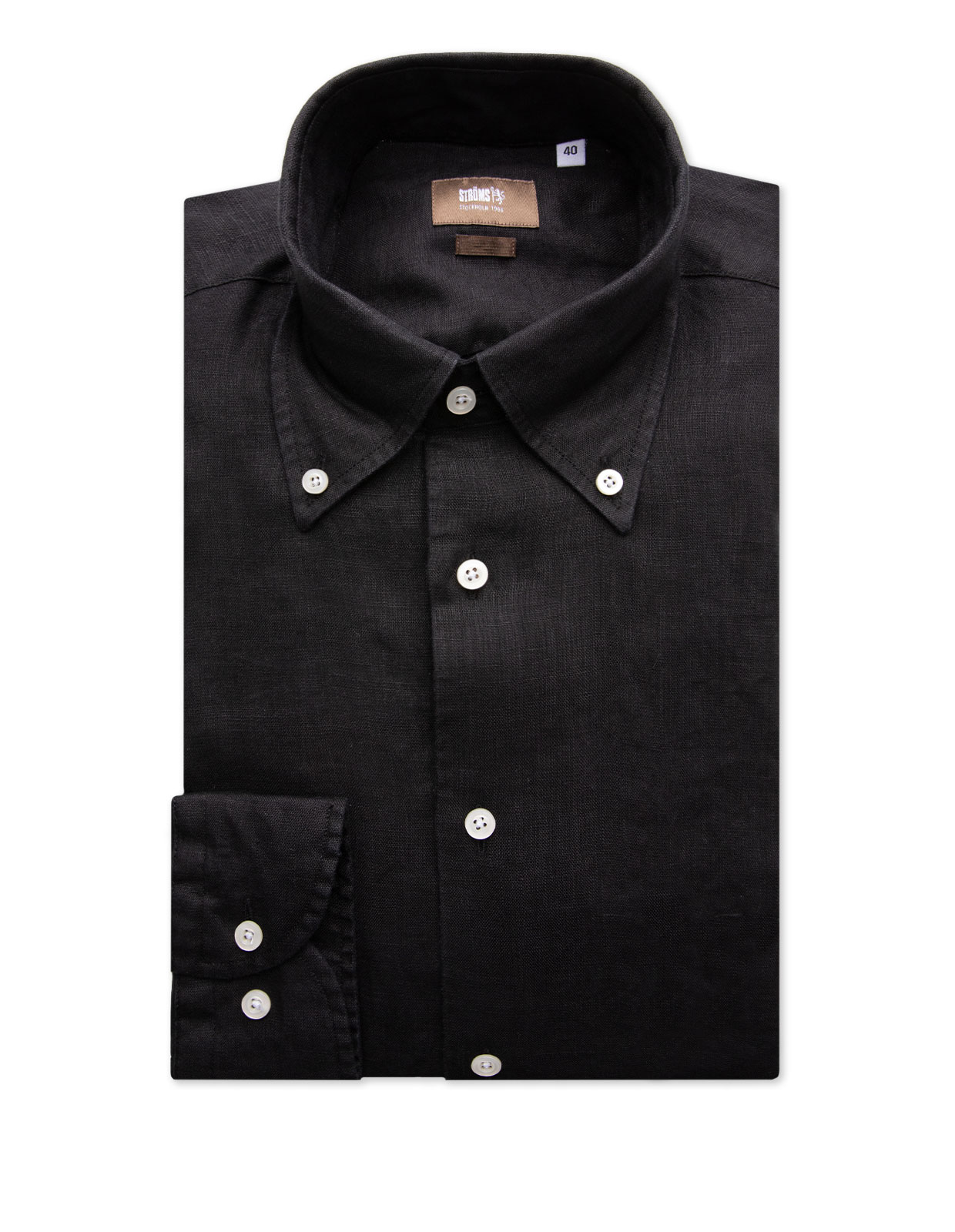 Slim Fit Skjorta Button Down Linne Svart