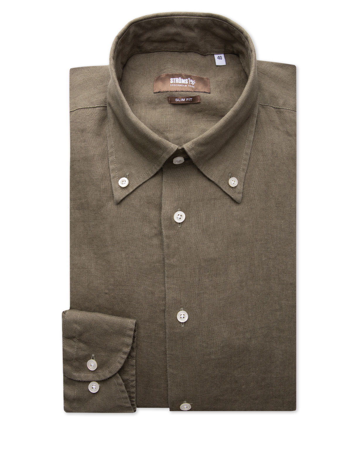 Slim Fit Skjorta Button Down Linne Olivgrön