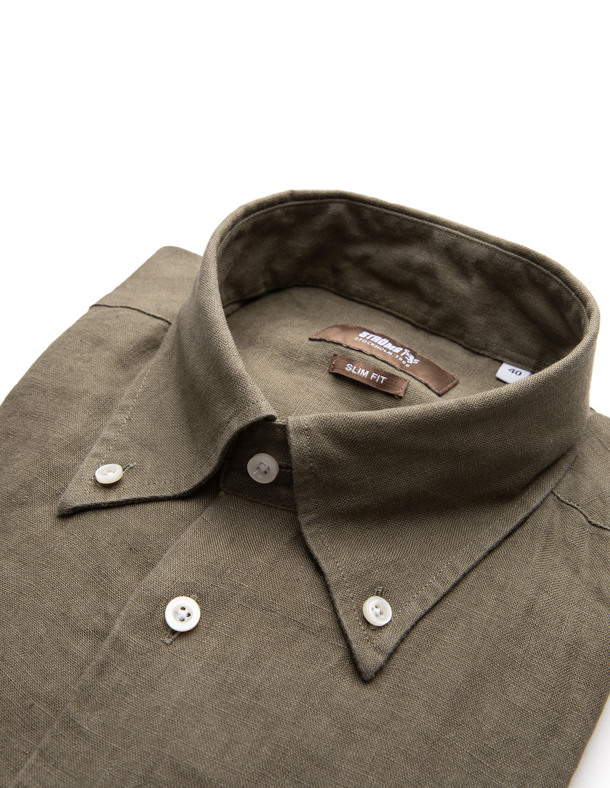 Slim Fit Skjorta Button Down Linne Olivgrön