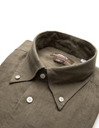 Slim Fit Skjorta Button Down Linne Olivgrön