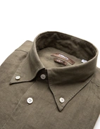 Slim Fit Skjorta Button Down Linne Olivgrön