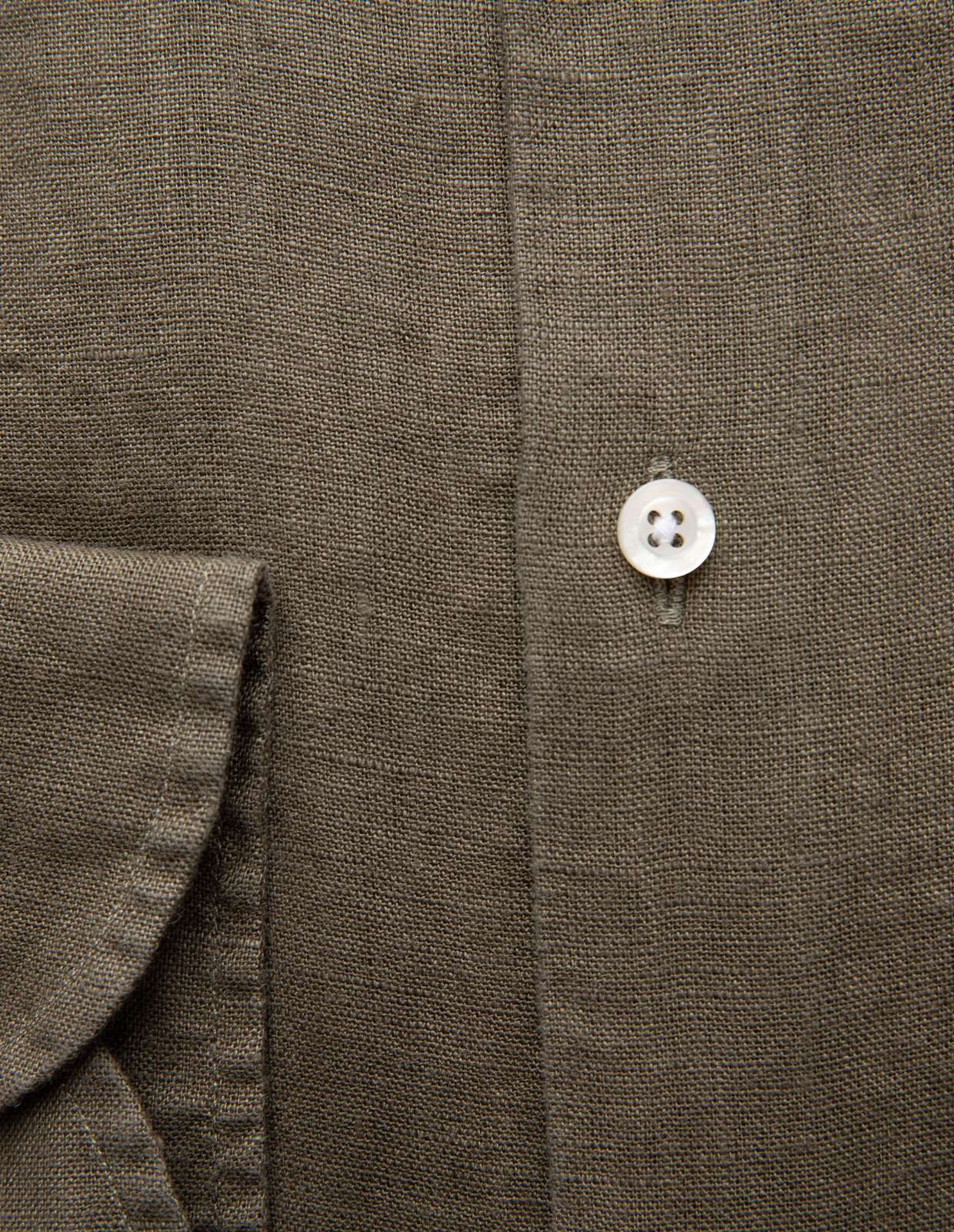 Slim Fit Skjorta Button Down Linne Olivgrön