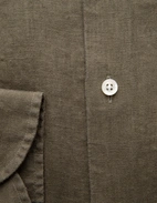 Slim Fit Skjorta Button Down Linne Olivgrön
