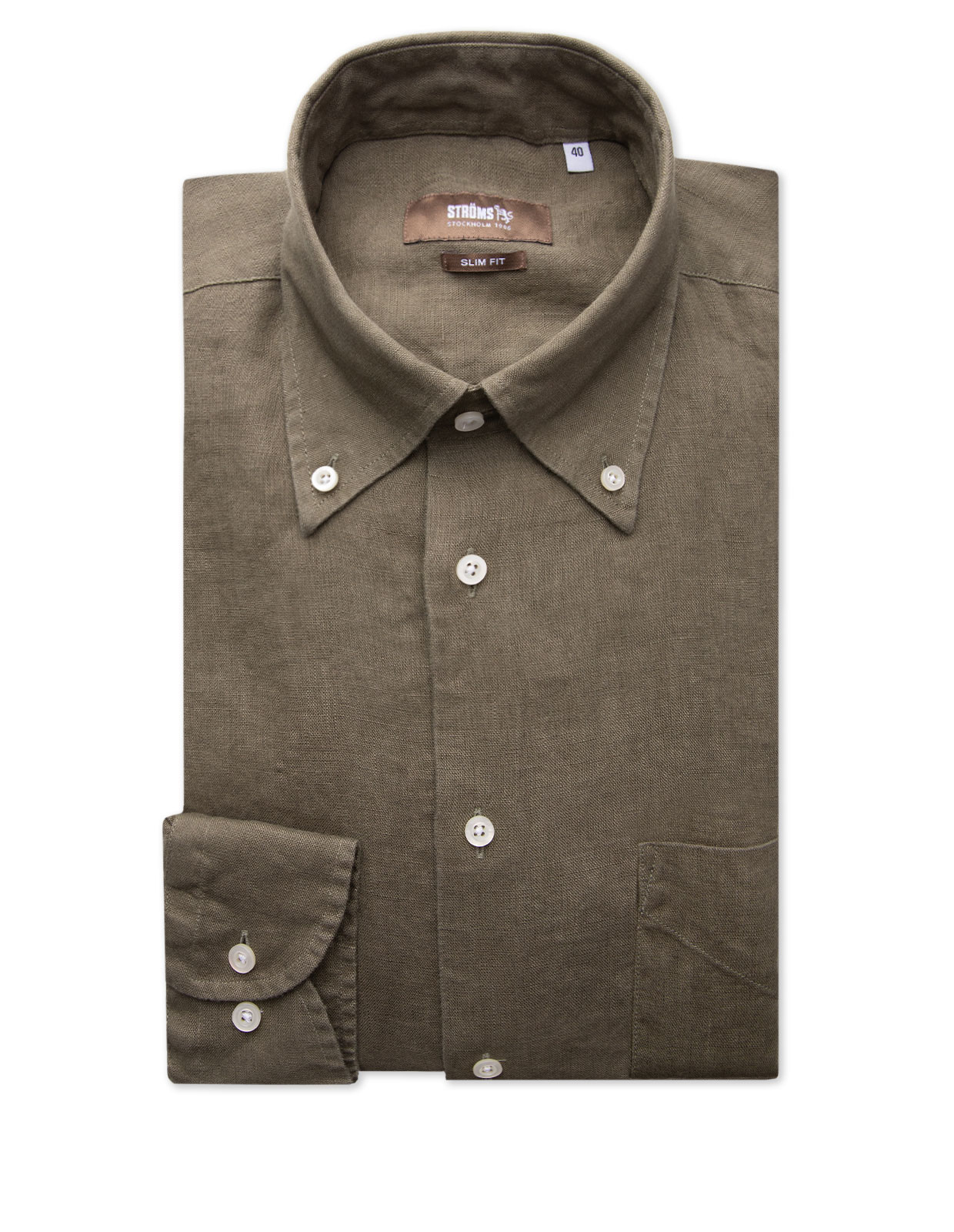 Regular Fit Skjorta Button Down Linne Olivgrön
