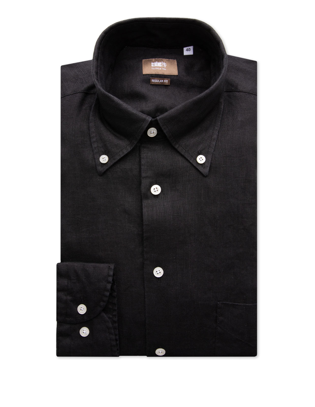 Regular Fit Skjorta Button Down Linne Svart