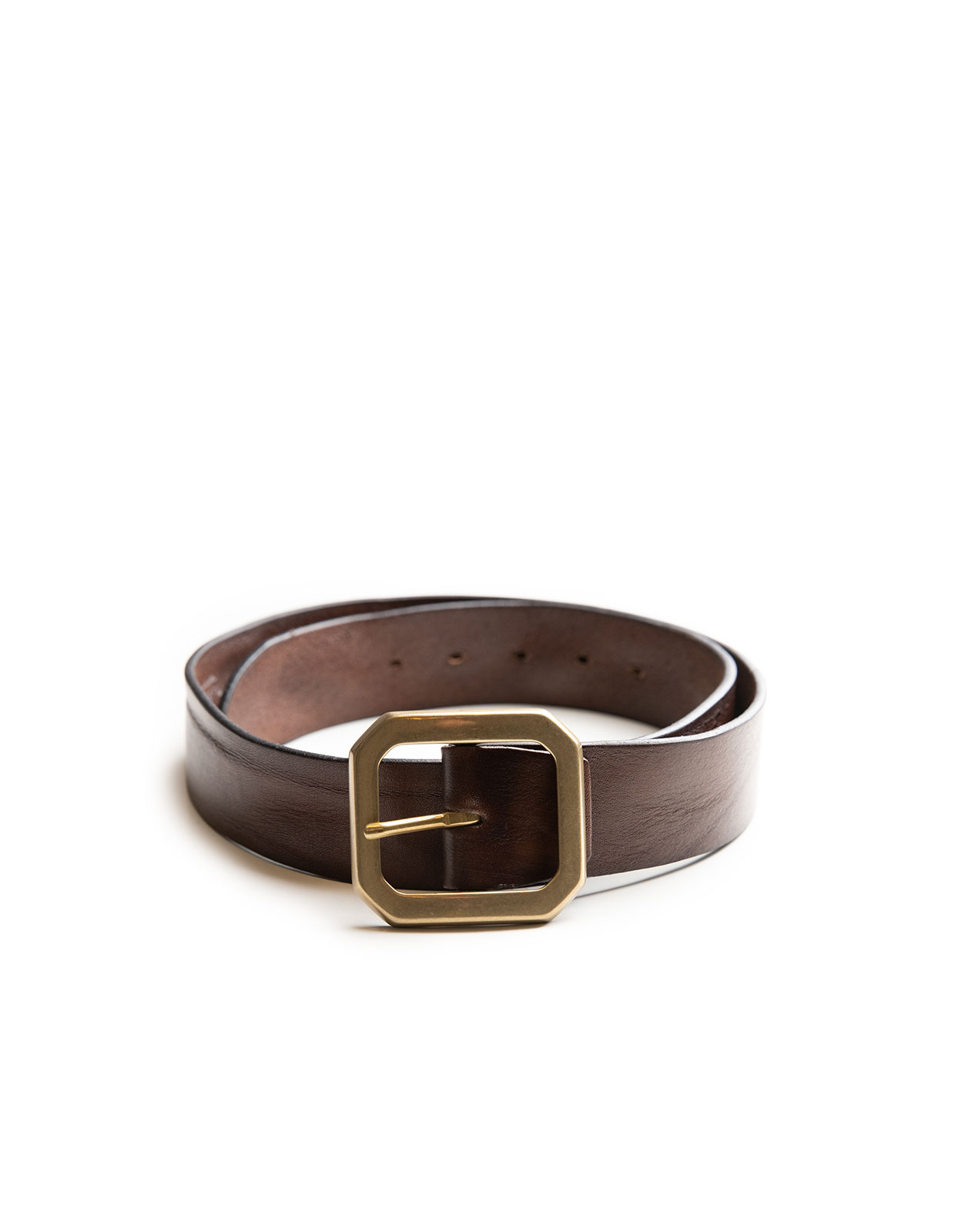 Bälte Brett Rustikt Läder Mörkbrun/Mässing