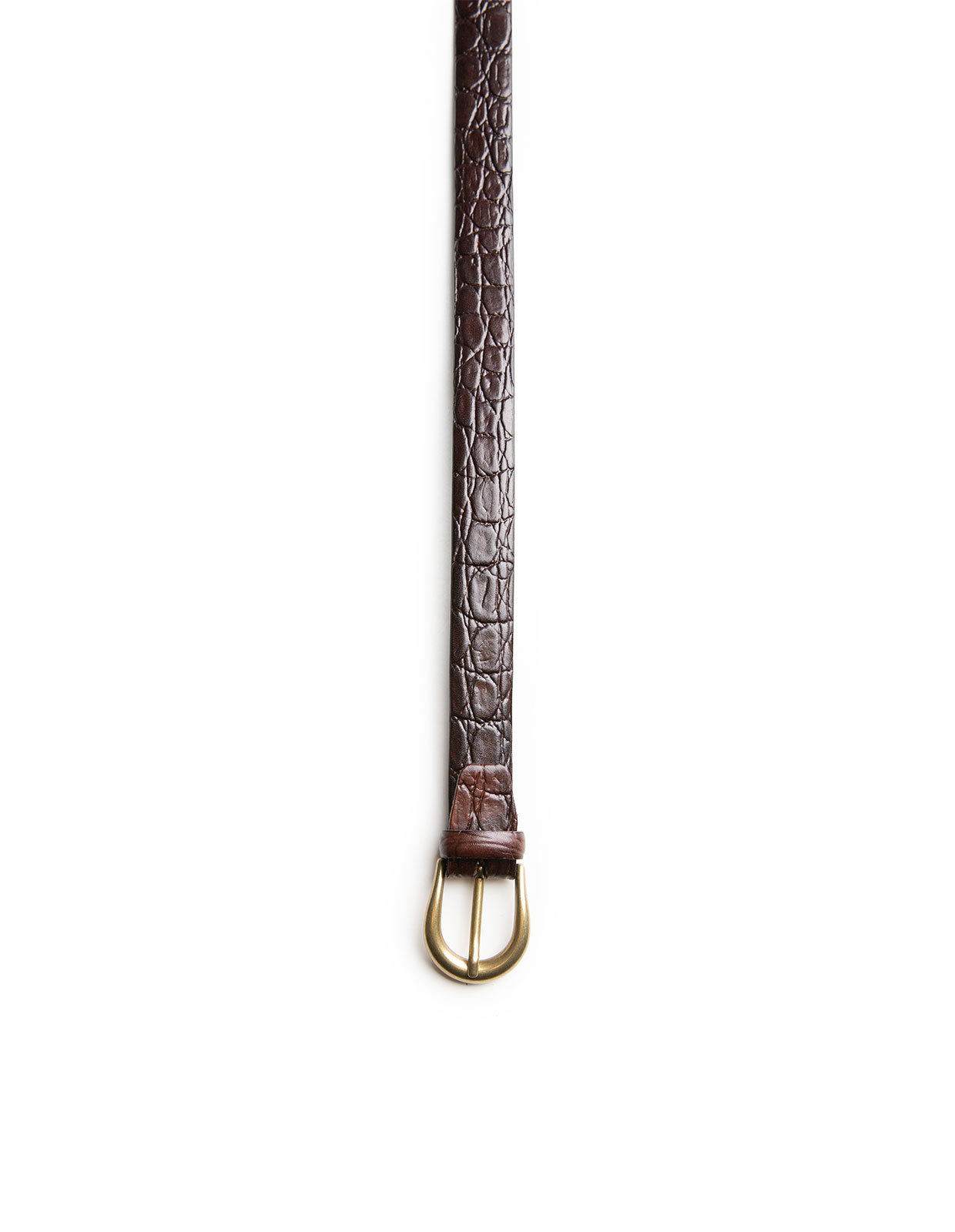 Bälte Smalt Präglat Läder Mörkbrun/Mässing