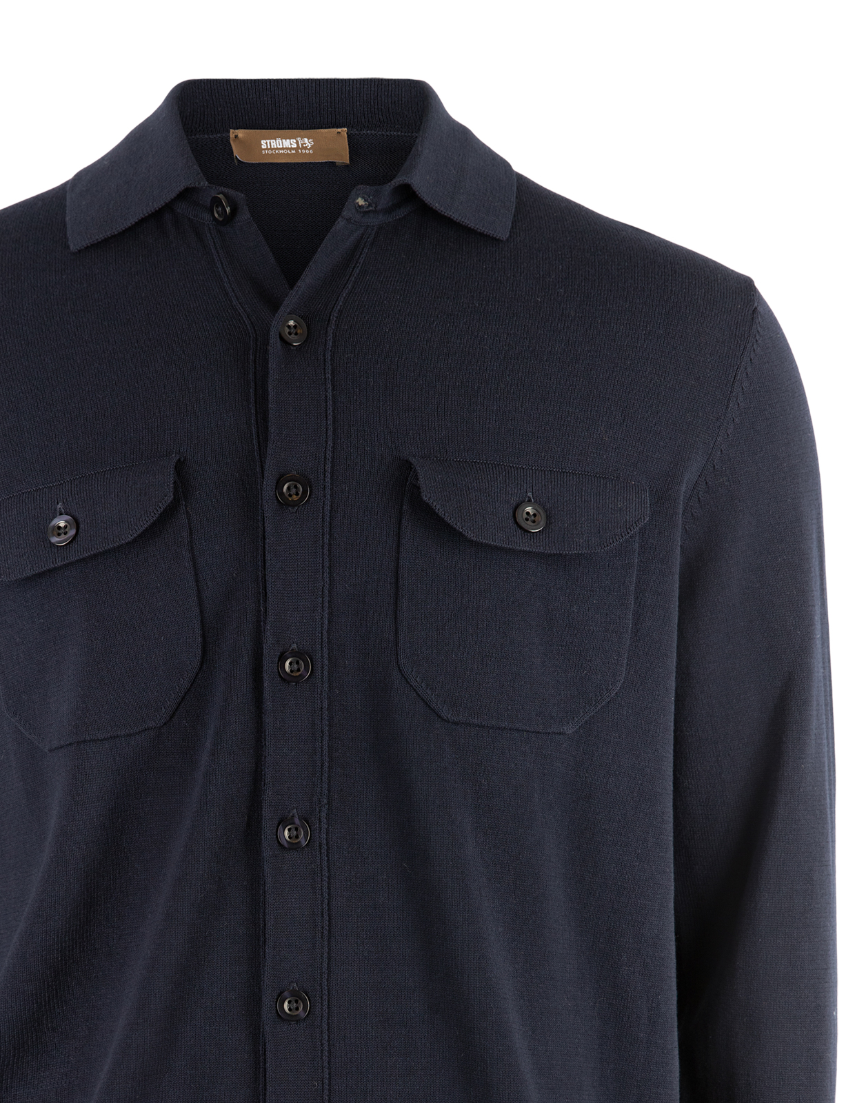 Skjortcardigan Stickad Bomull Navy