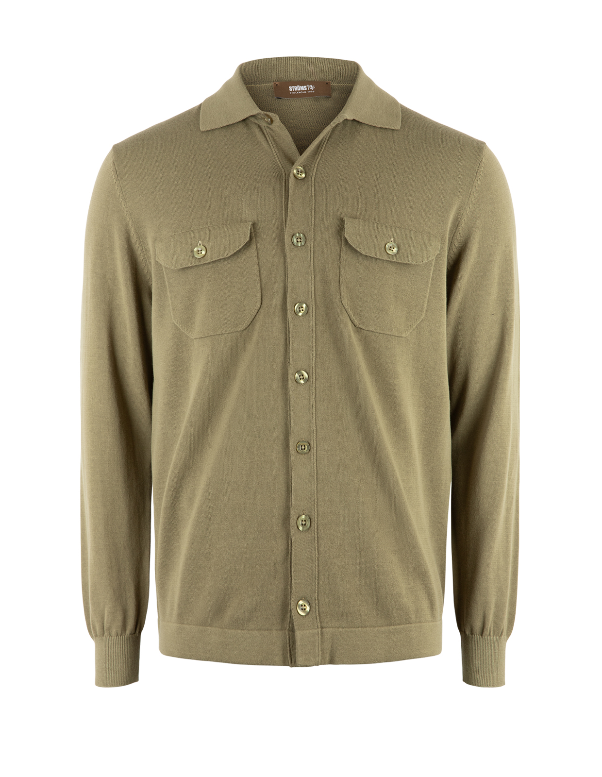 Skjortcardigan Stickad Bomull Militärgrön