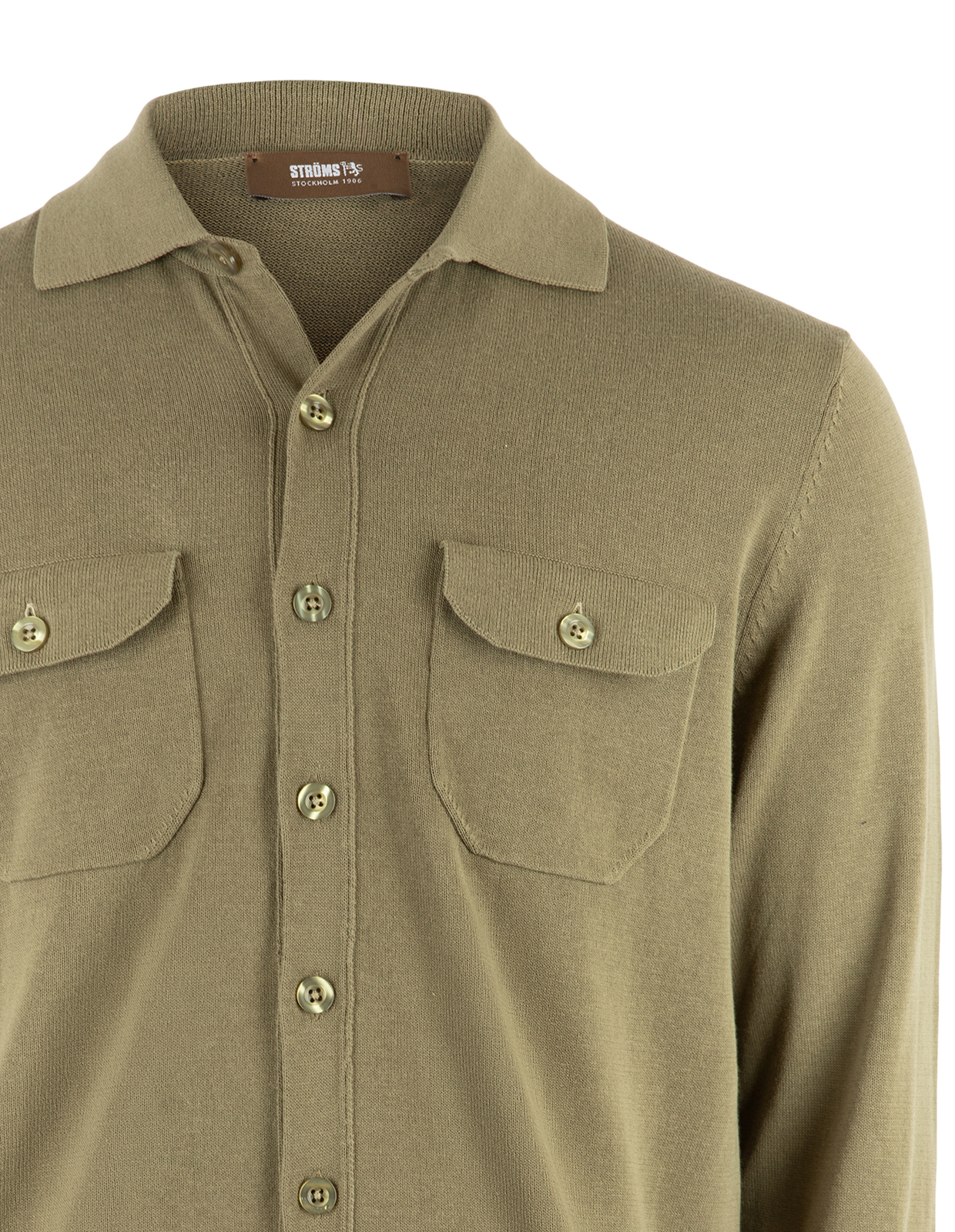 Skjortcardigan Stickad Bomull Militärgrön S