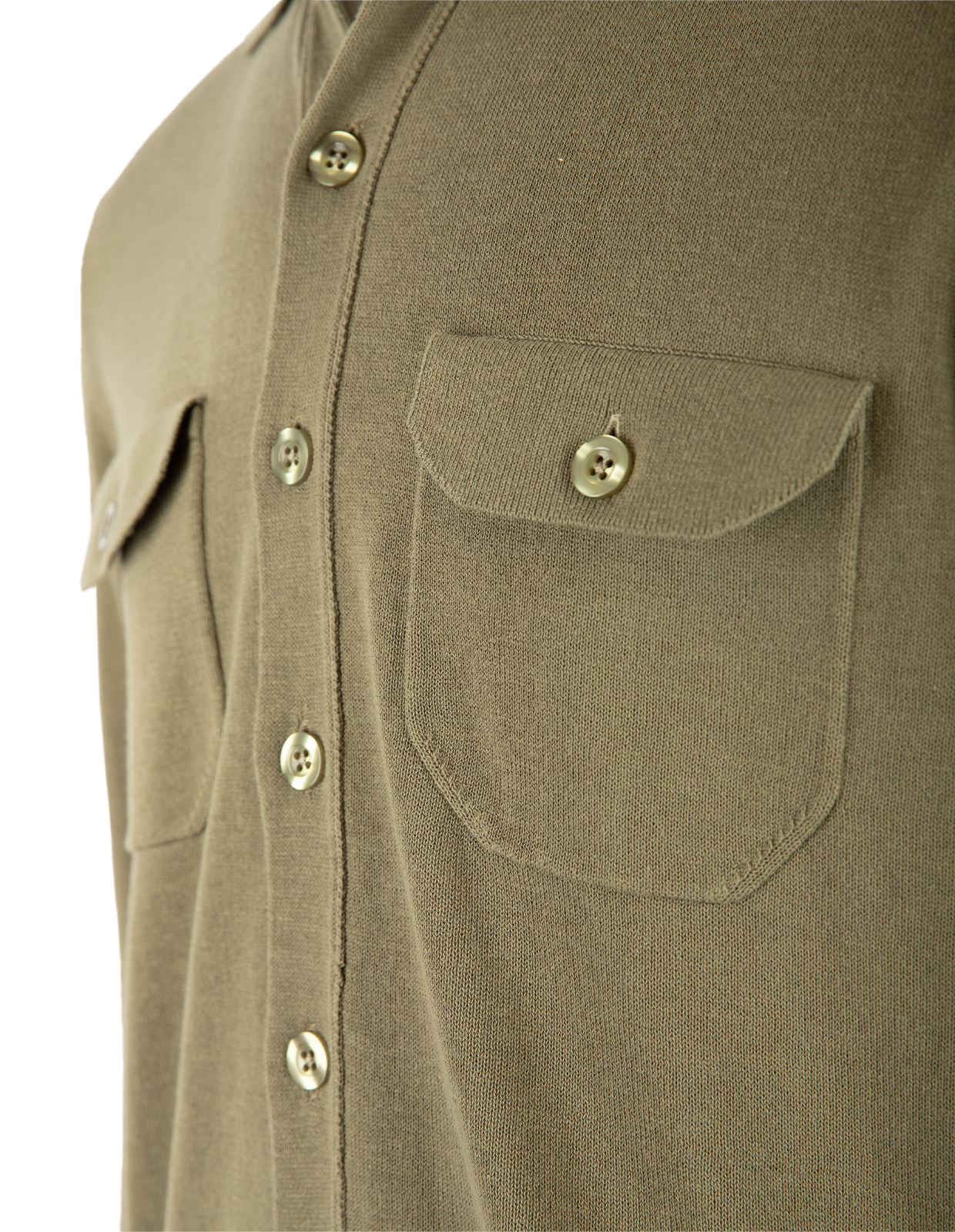 Skjortcardigan Stickad Bomull Militärgrön S