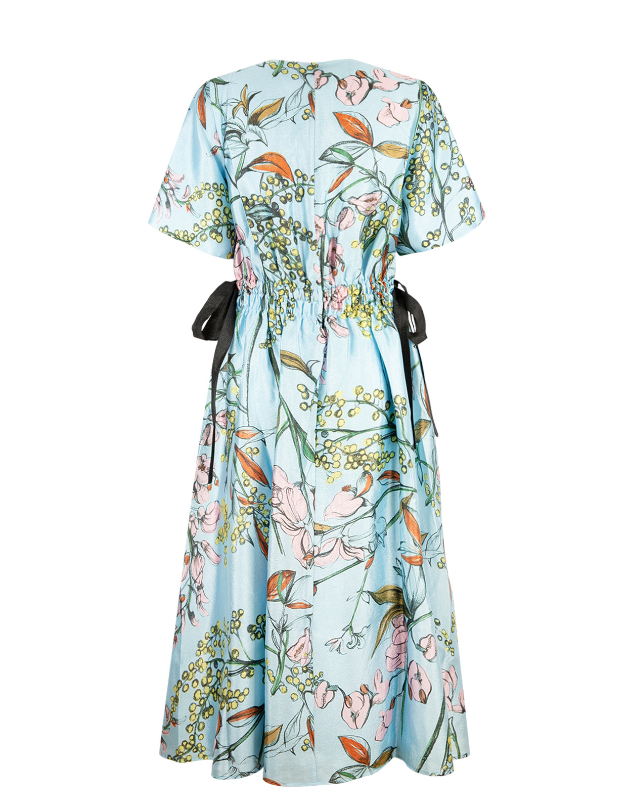 Waist Tie Midi Klänning Blå Blommig