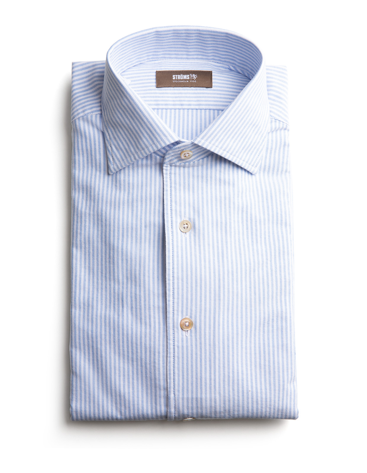 Casual Fit Skjorta Helskuren Krage Oxford Bomull Randig Ljusblå/Vit