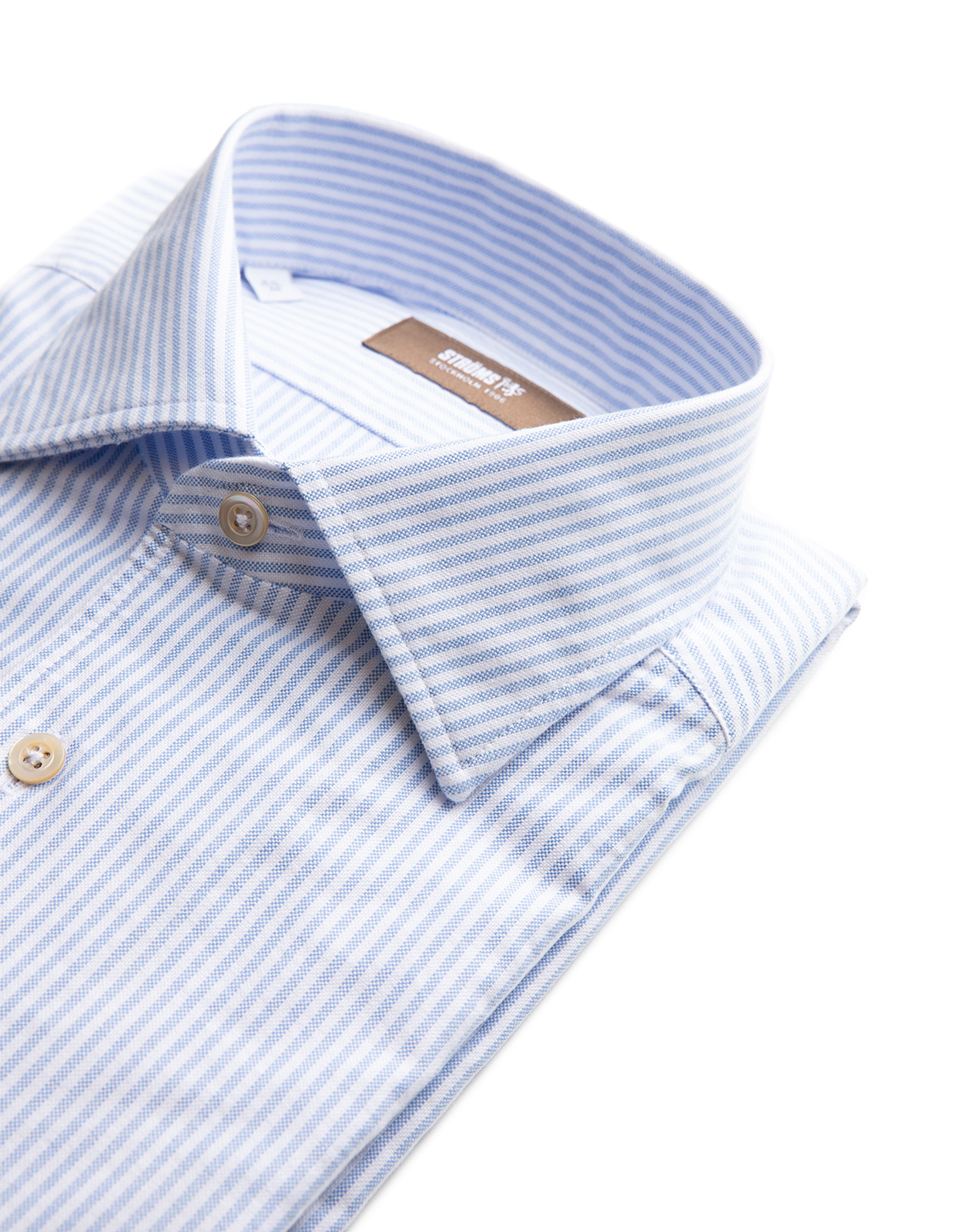 Casual Fit Skjorta Helskuren Krage Oxford Bomull Randig Ljusblå/Vit