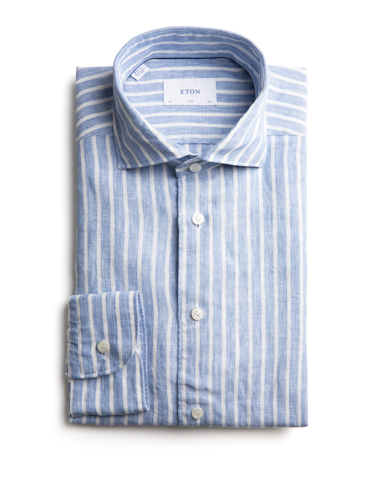 Slim Fit Linneskjorta Randig Ljusblå