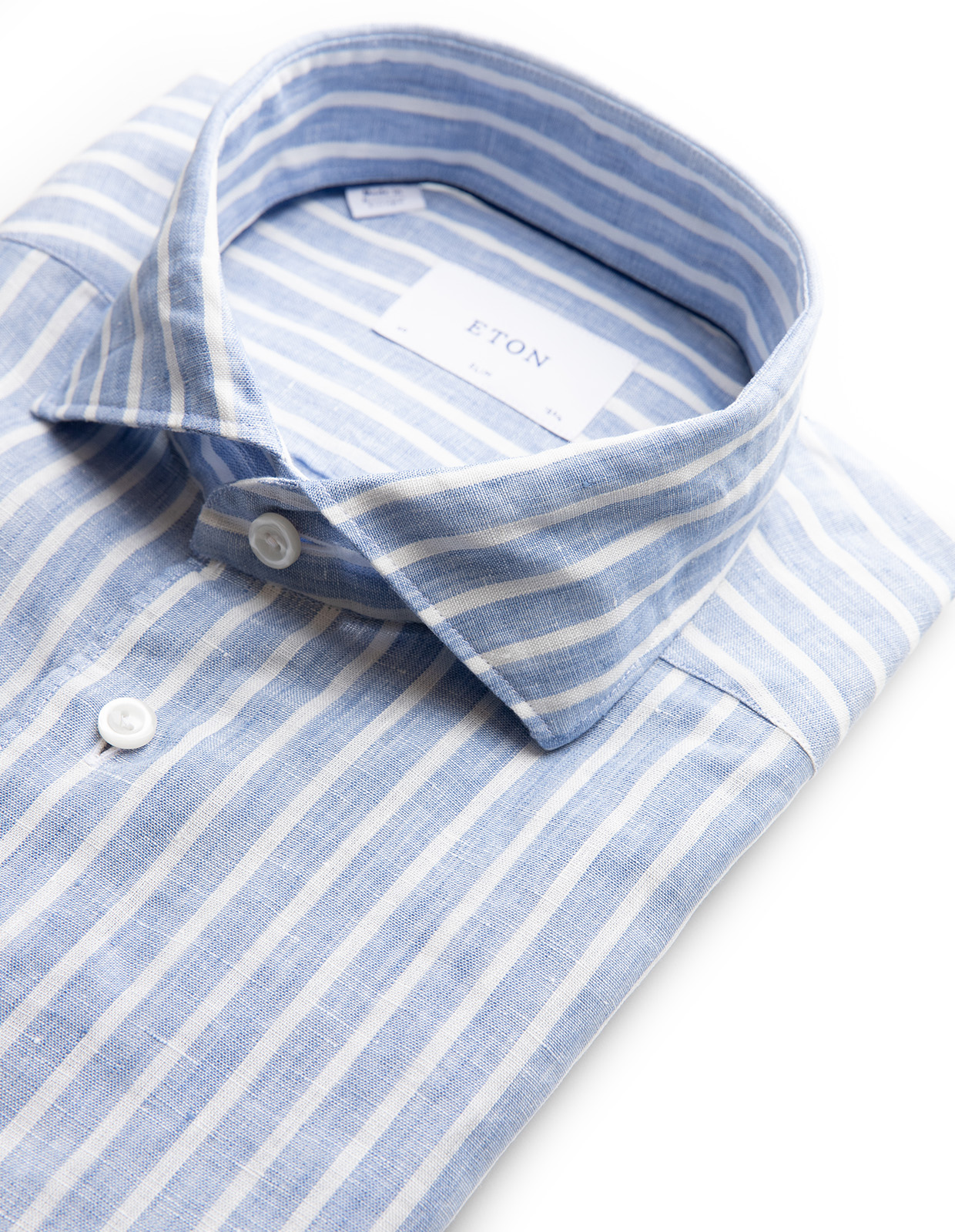 Slim Fit Linneskjorta Randig Ljusblå