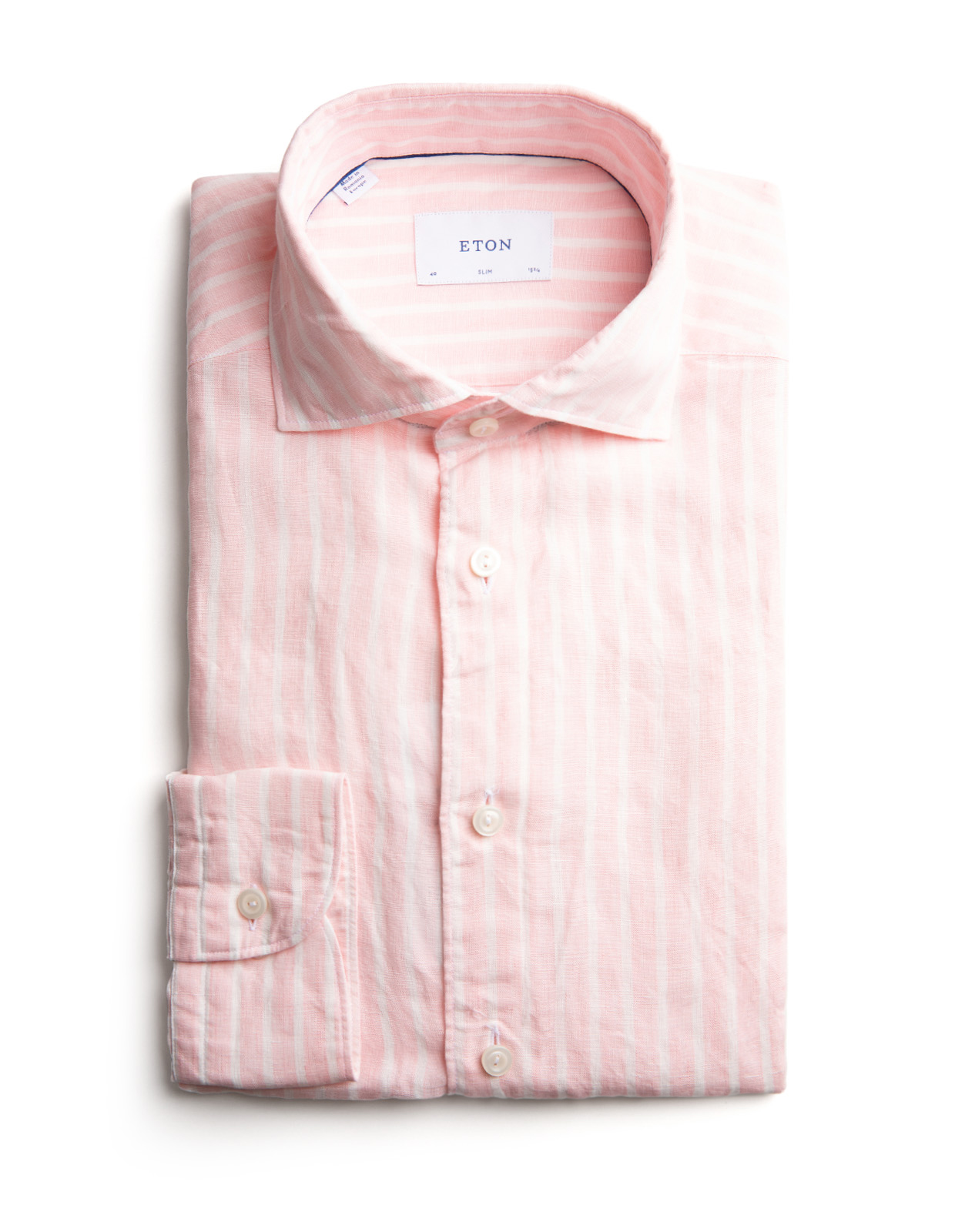 Slim Fit Linneskjorta Randig Ljusrosa