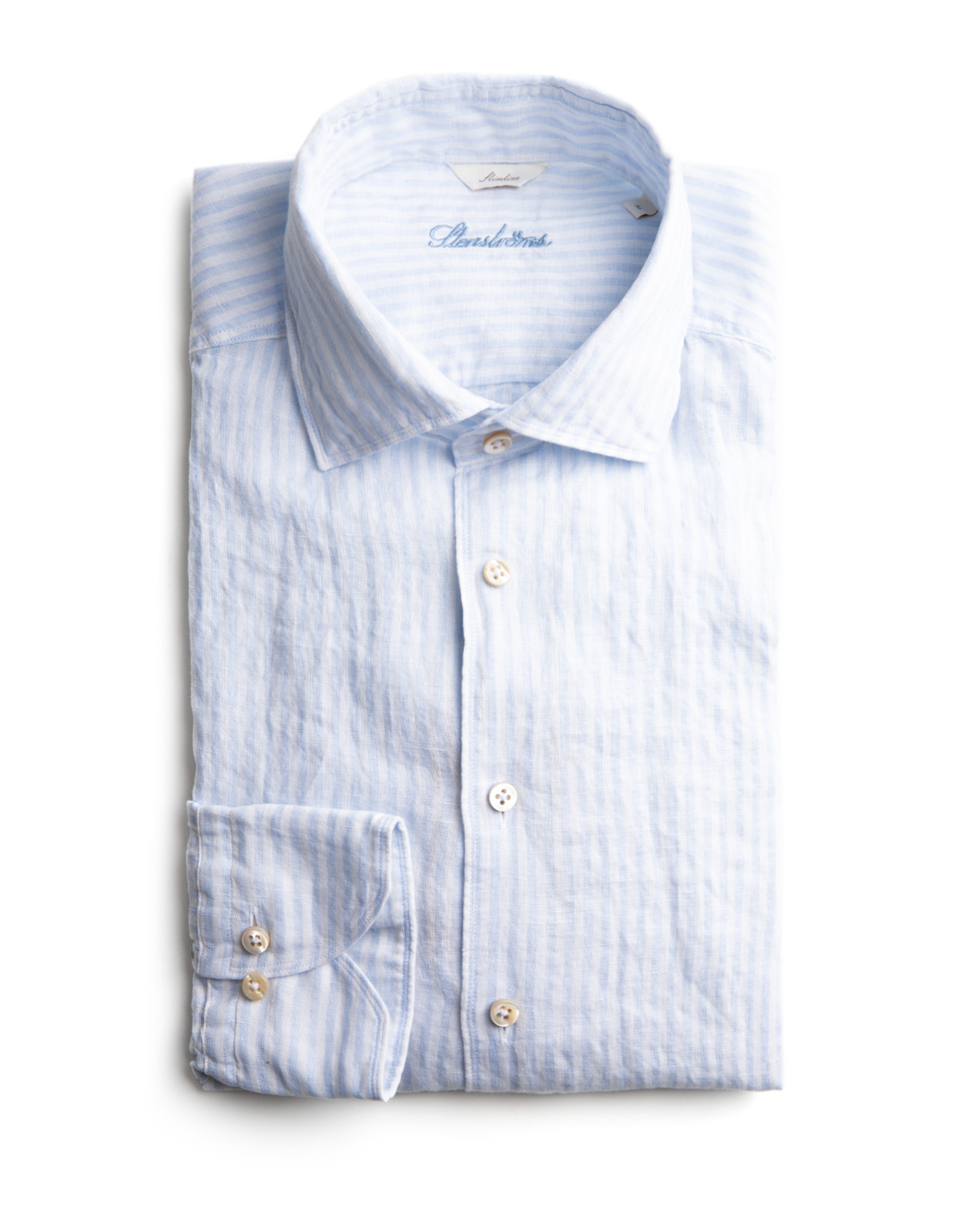 Slim Fit Skjorta Linne Randig Ljusblå