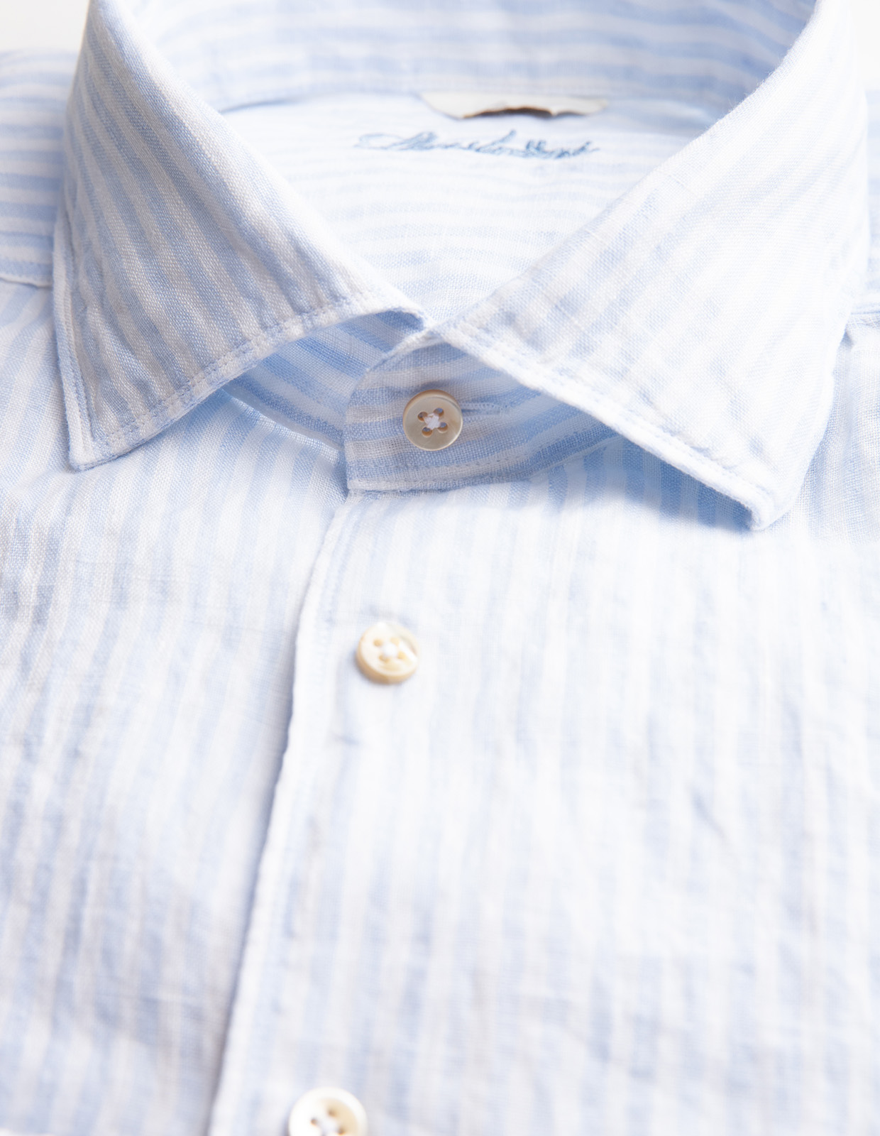Slim Fit Skjorta Linne Randig Ljusblå